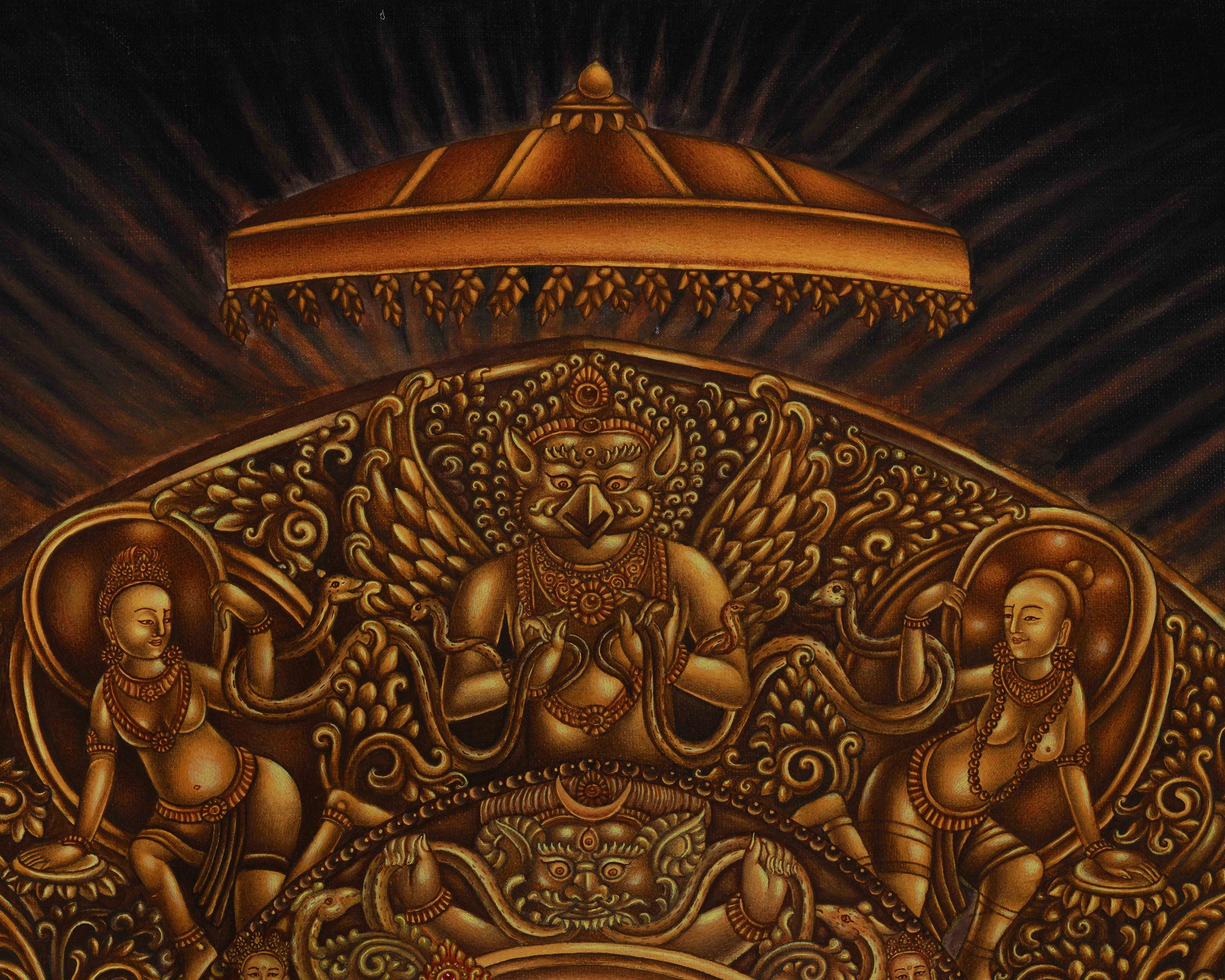 Realistic Portrayal of Jambhala Canvas Print | Kubera Giclée Art for Wealth and Protection