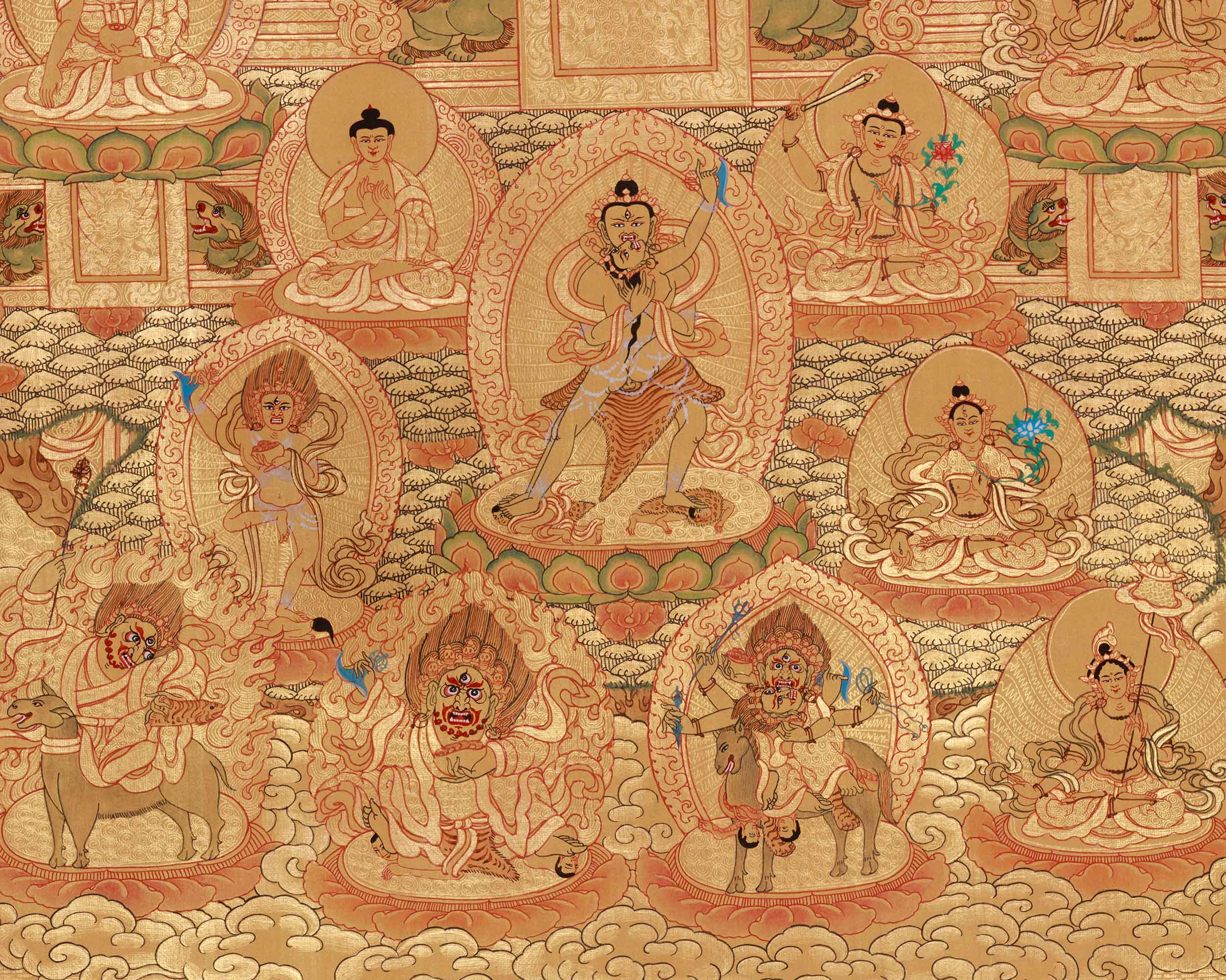 Vajradhara Lineage Thangka | A Divine Masterpiece of Tantric Teachings in Luminous Gold