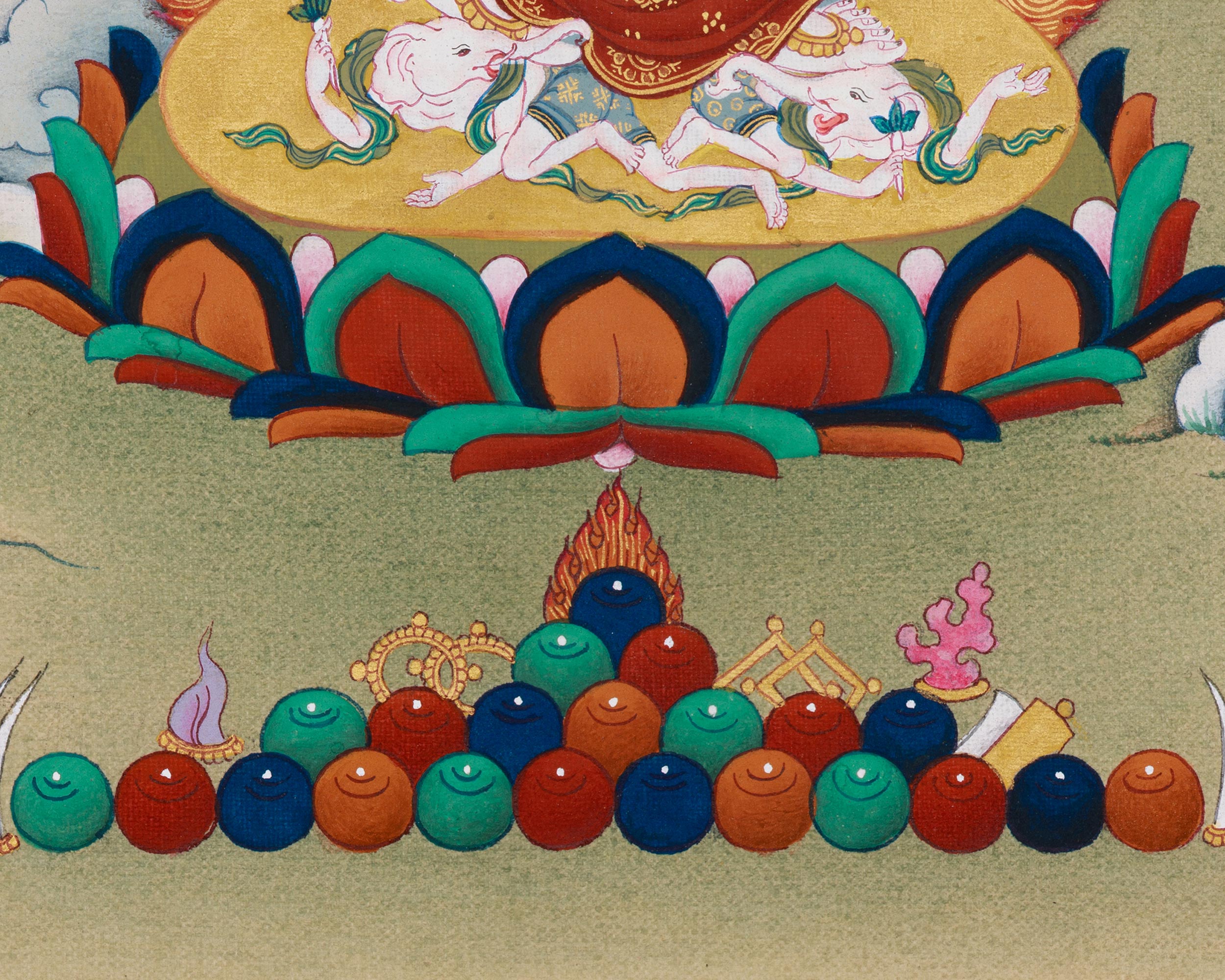 Sacred Buddhist Deity White Mahakala | Thangka of the Prosperity Guardian