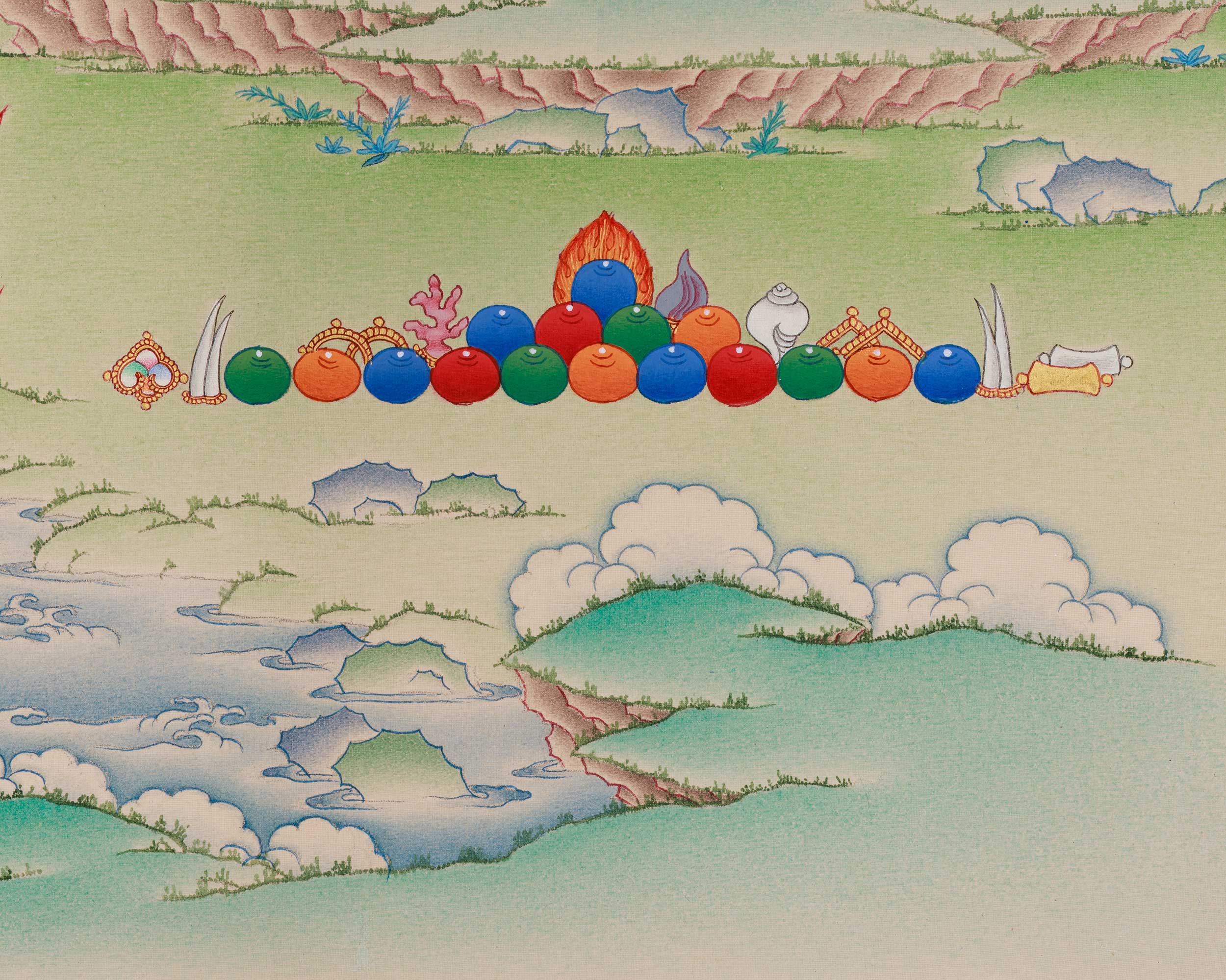 Thangka of Four-Armed Chenrezig, Compassion Buddha | With Manjushri and Vajrapani