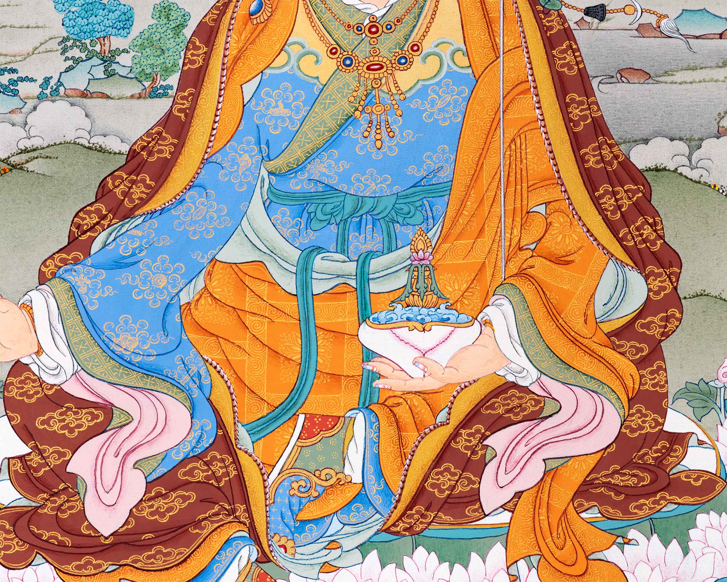 Sacred Guru Rinpoche Thangka | Authentic Tibetan Art for Spiritual Journey | Enlightened Teacher