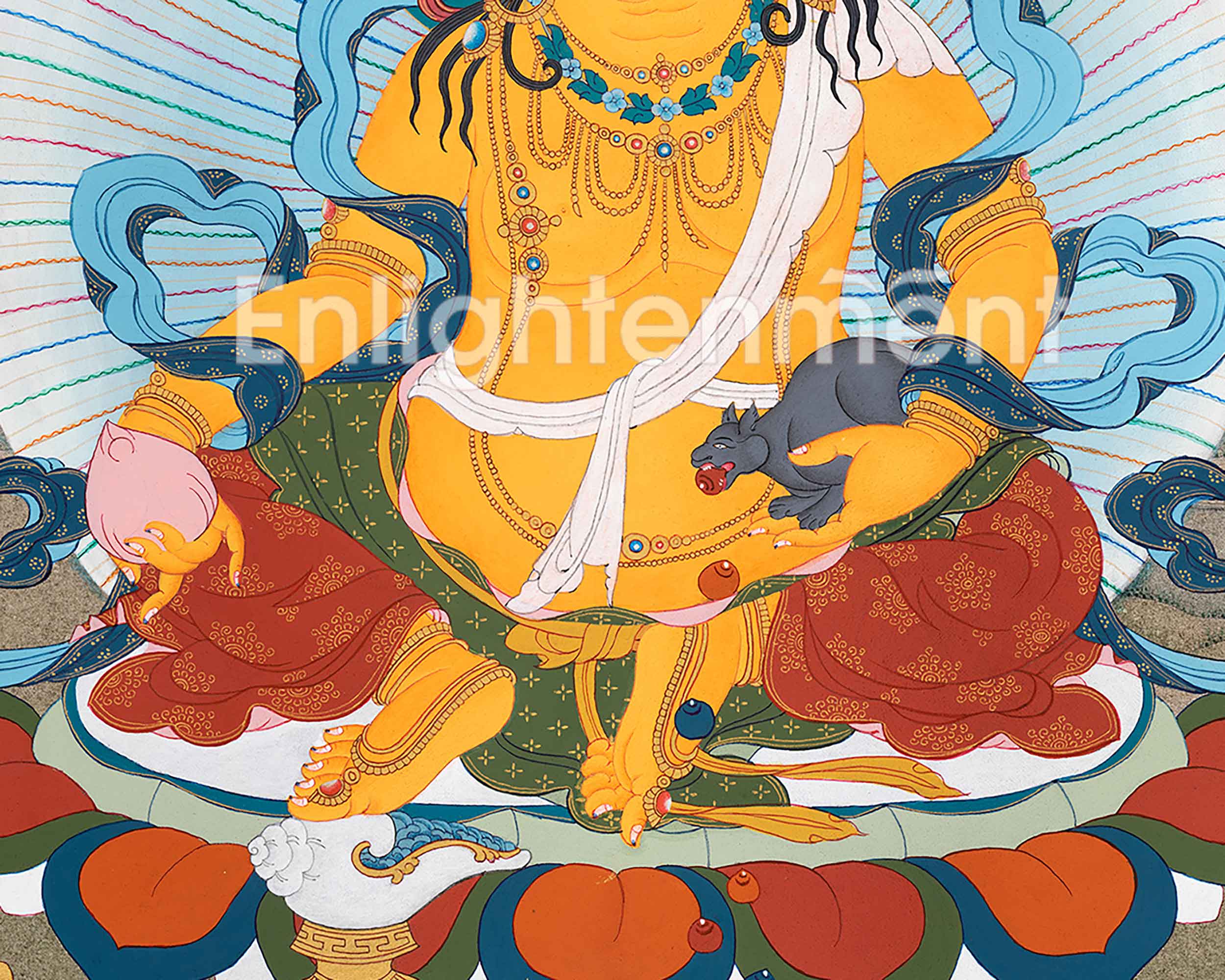 Tibetan Dzambhala Thangka Painting | Guardian of Wealth and Abundance | Wall Art for Financial Blessings