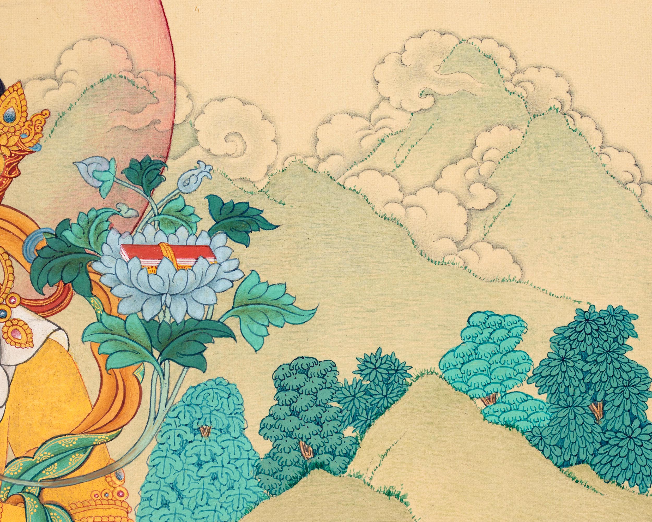 Buddha To Be, Manjushri Thangka | Bodhisattva Artwork for Home Decor | Vajrayana Buddhism