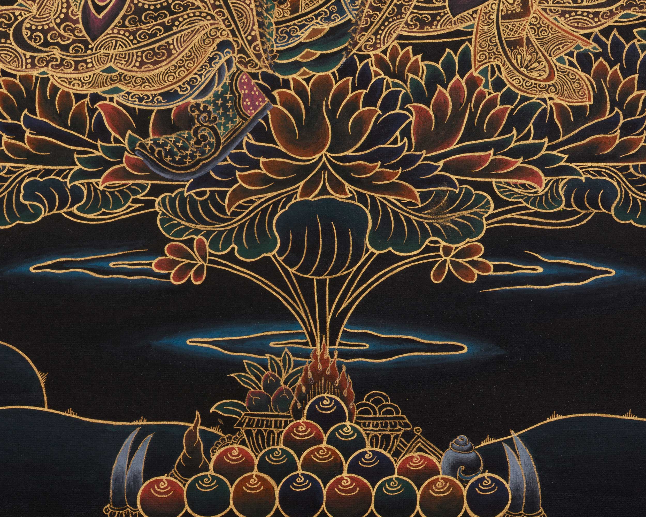 Black and Gold Thangka of Guru Rinpoche | Tantric Master of Vajrayana Buddh