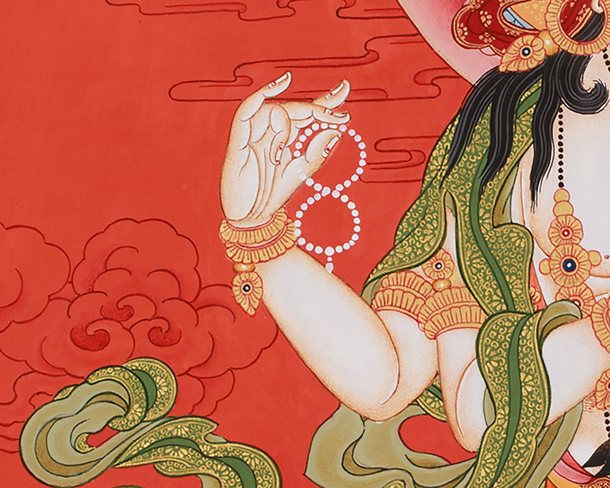 Thangka of Bodhisattva Chenrezig | Minimal Red Hues Artwok