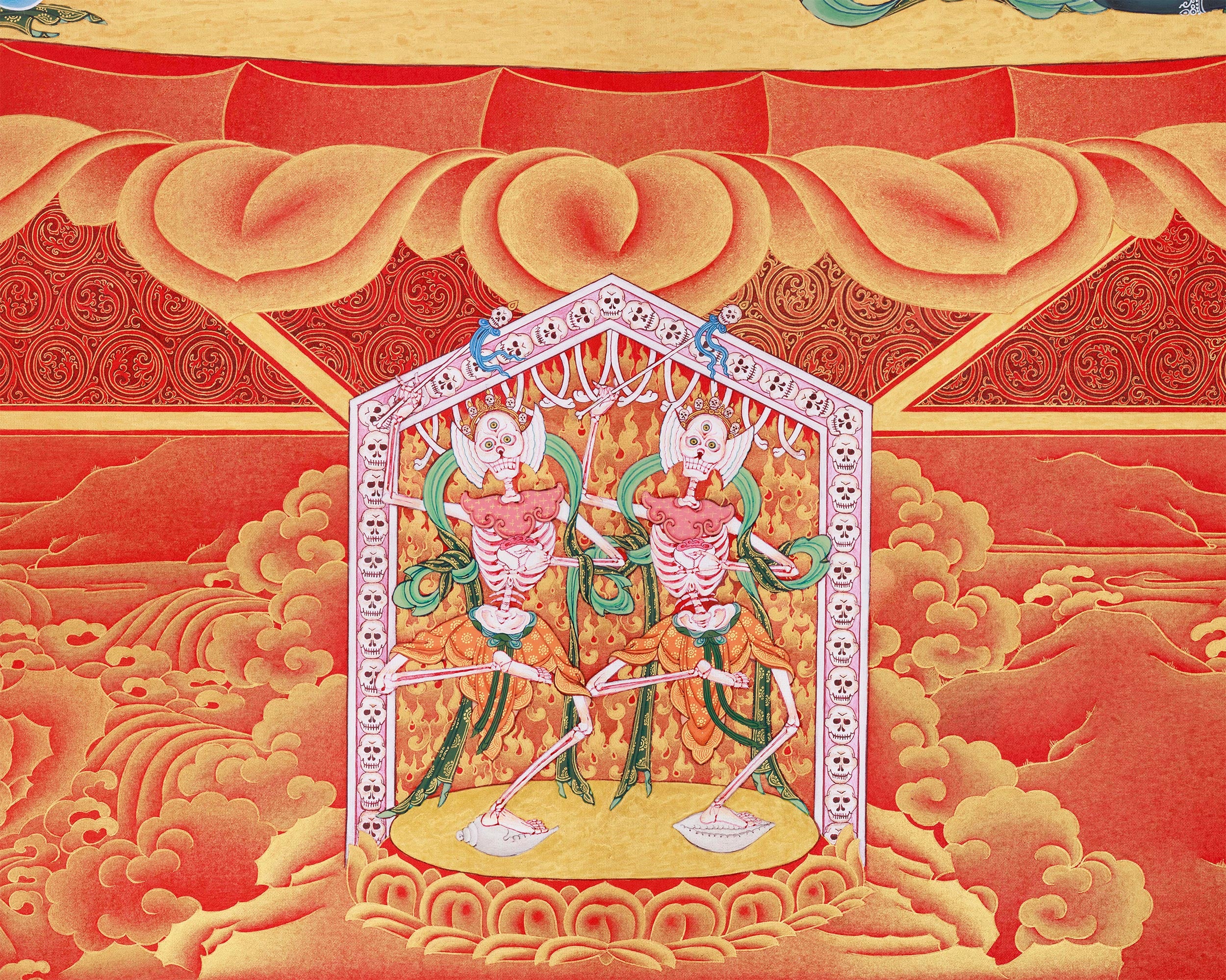 Queen of Dakinis, Vajrayogini | Exclusive Large Thangka in Nakthang (Gold on Red) Style