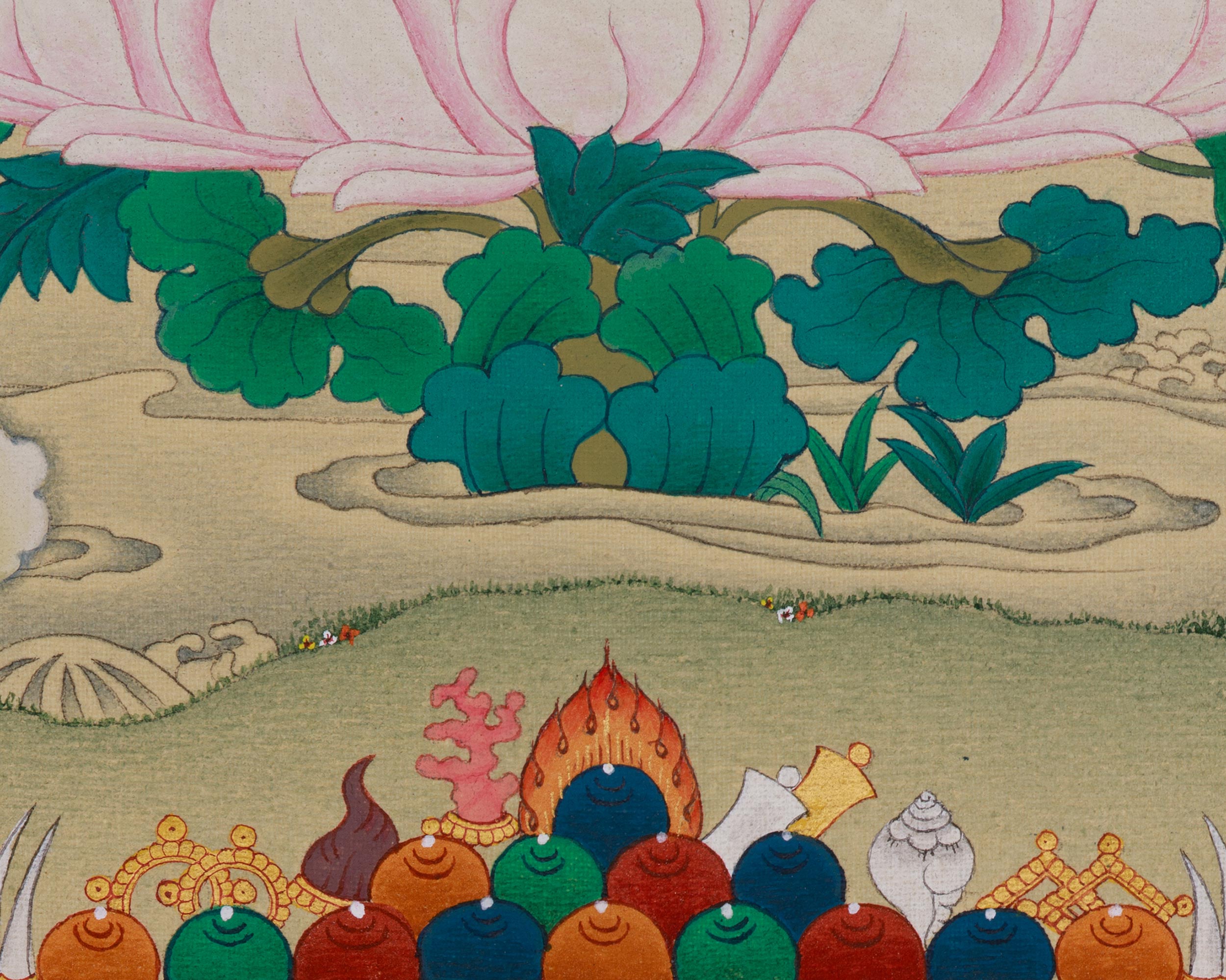 Bodhisattva Chenrezig With Amitabha Buddha Thangka | Compassion and Wisdom Deity