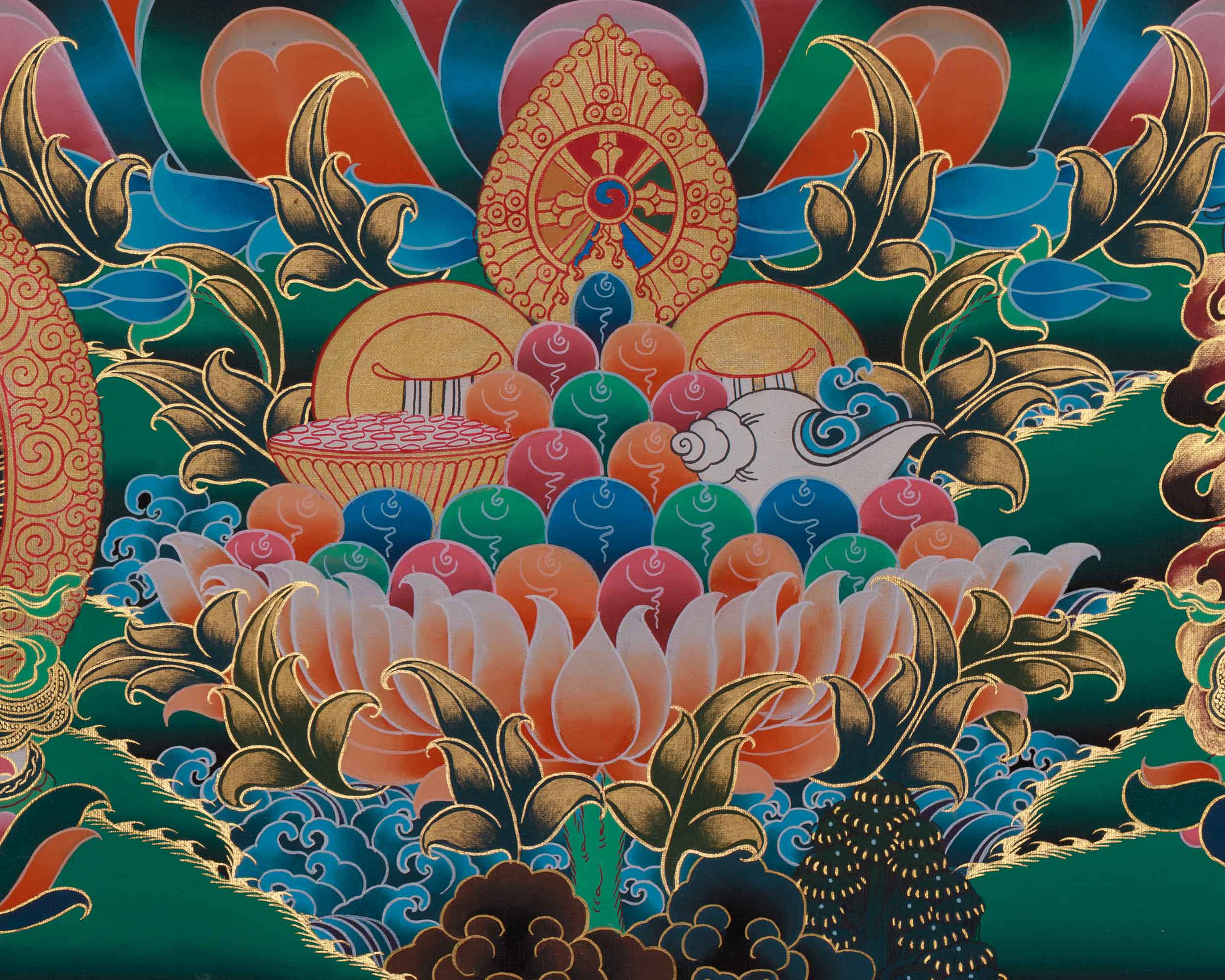 Himalayan Thangka Of Manjushri | Amitabha Buddha, Chenrezig, Vajrapani
