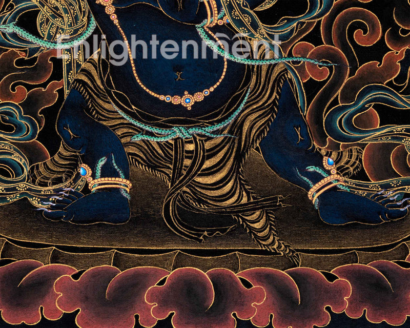 Sakya Vajrapani Tibetan Thangka | Painting In Black & Gold | Traditional Artwork