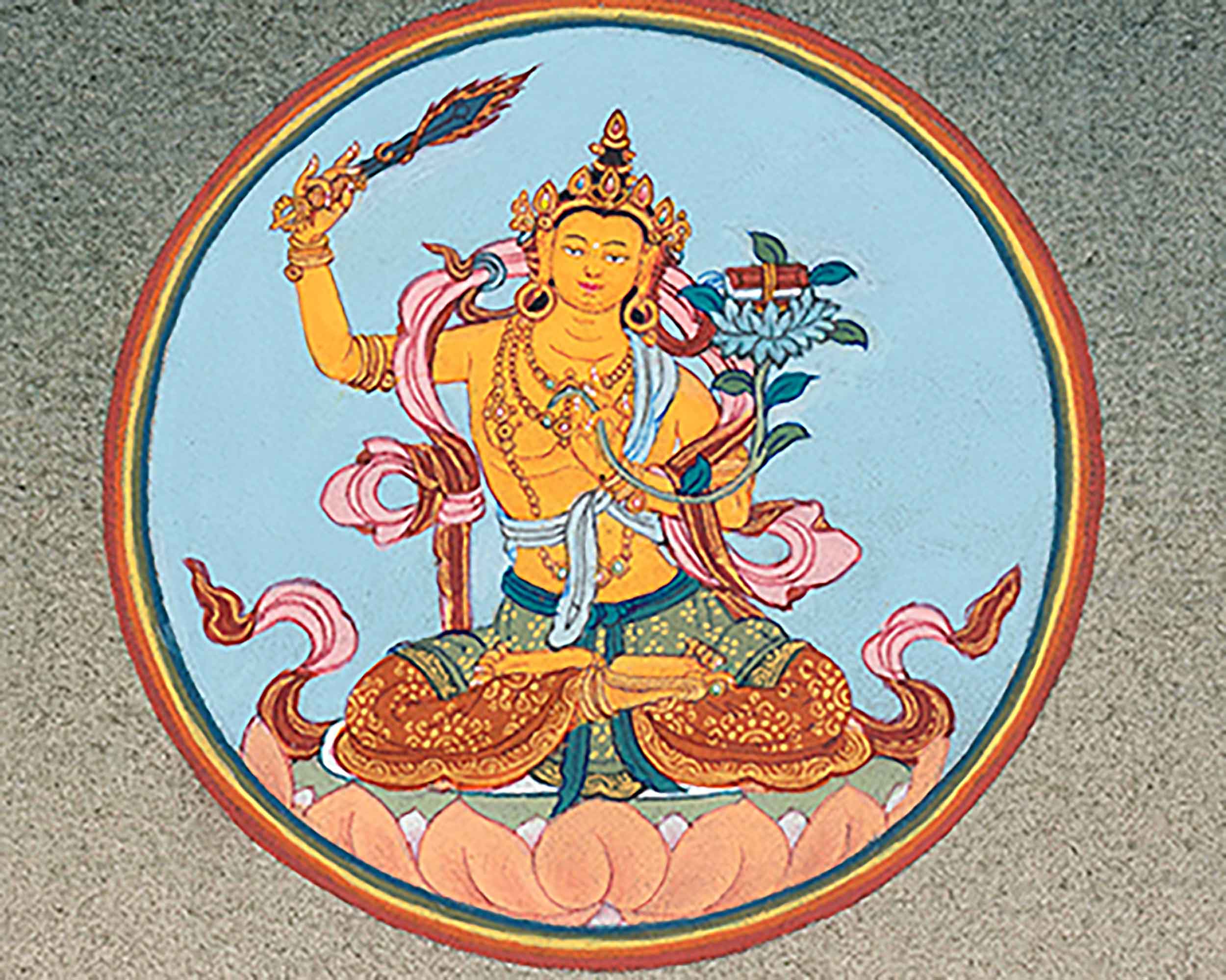 Tibetan Buddhism Manjushree Artwork | Hand Painted Sacred Thangka Painting