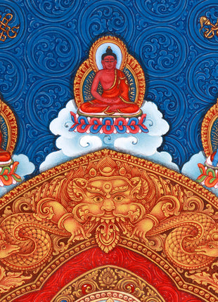 Standing Avalokiteshvara (Guanyin) Thangka Print | 5 Dhyani Buddhas |  High-Quality Giclee Print for Meditation | Paubha Painting