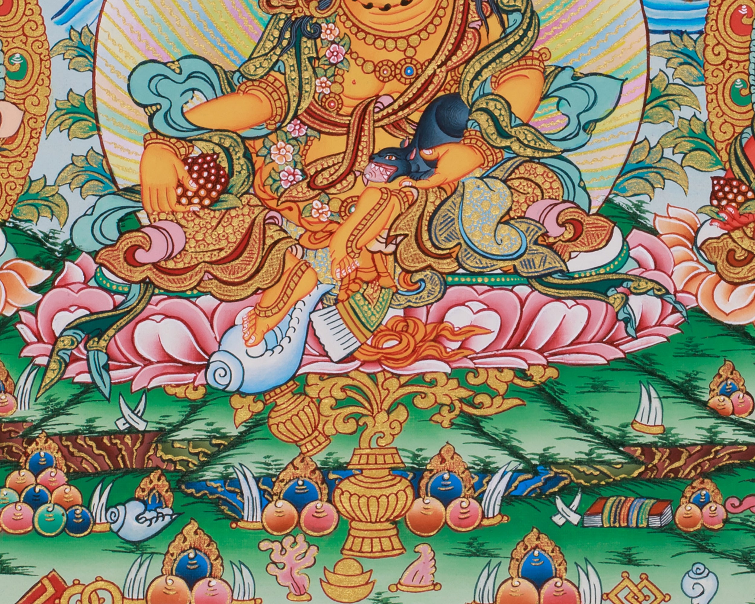 Buddhist 5 Dzambhala Thangka | Divine Guardians of Fortune & Wealth