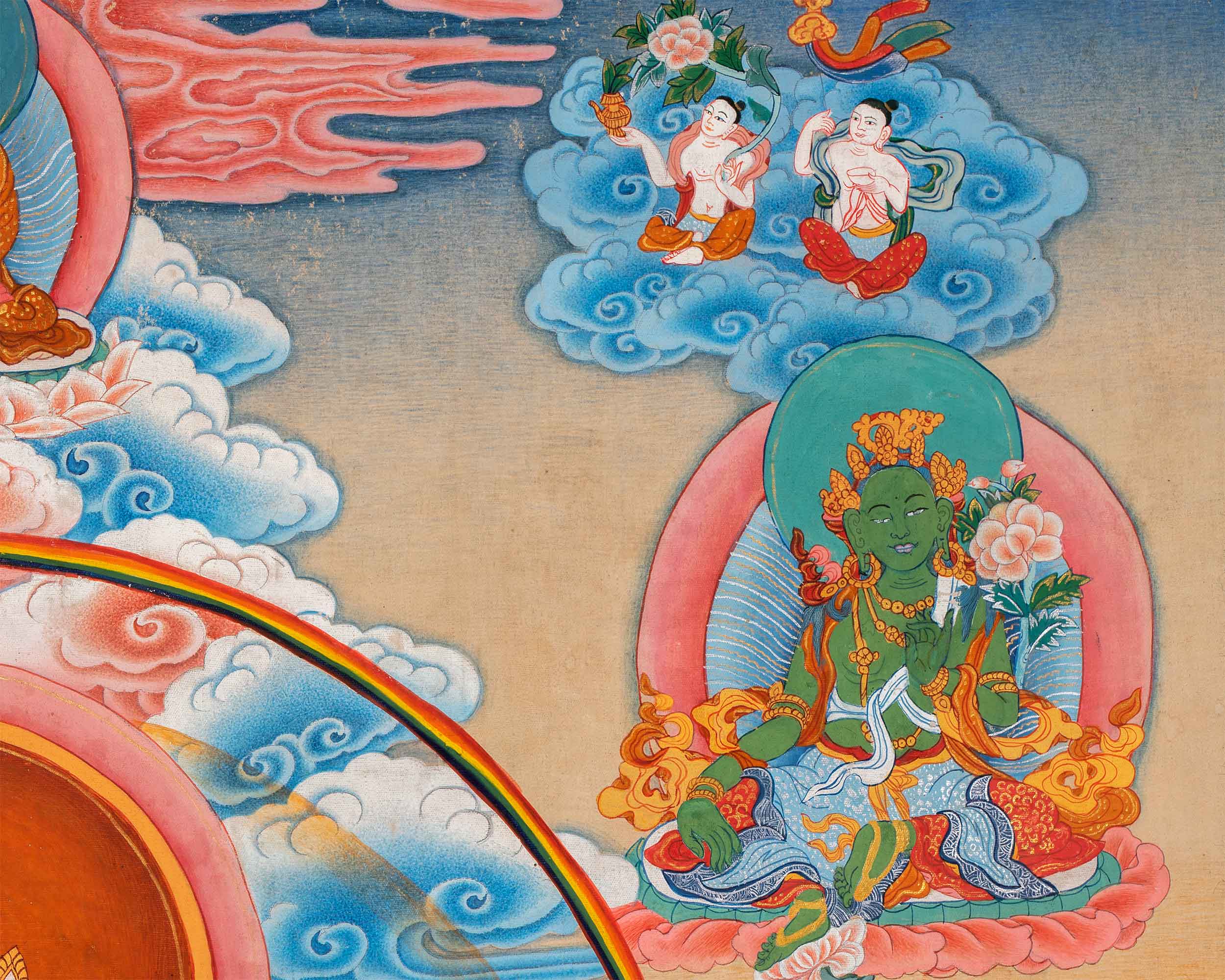 High-Quality Giclee Print For Chenrezig Prayer | Bodhisattva Of Compassion With Tara, Manjushri, Vajrapani & Buddhas