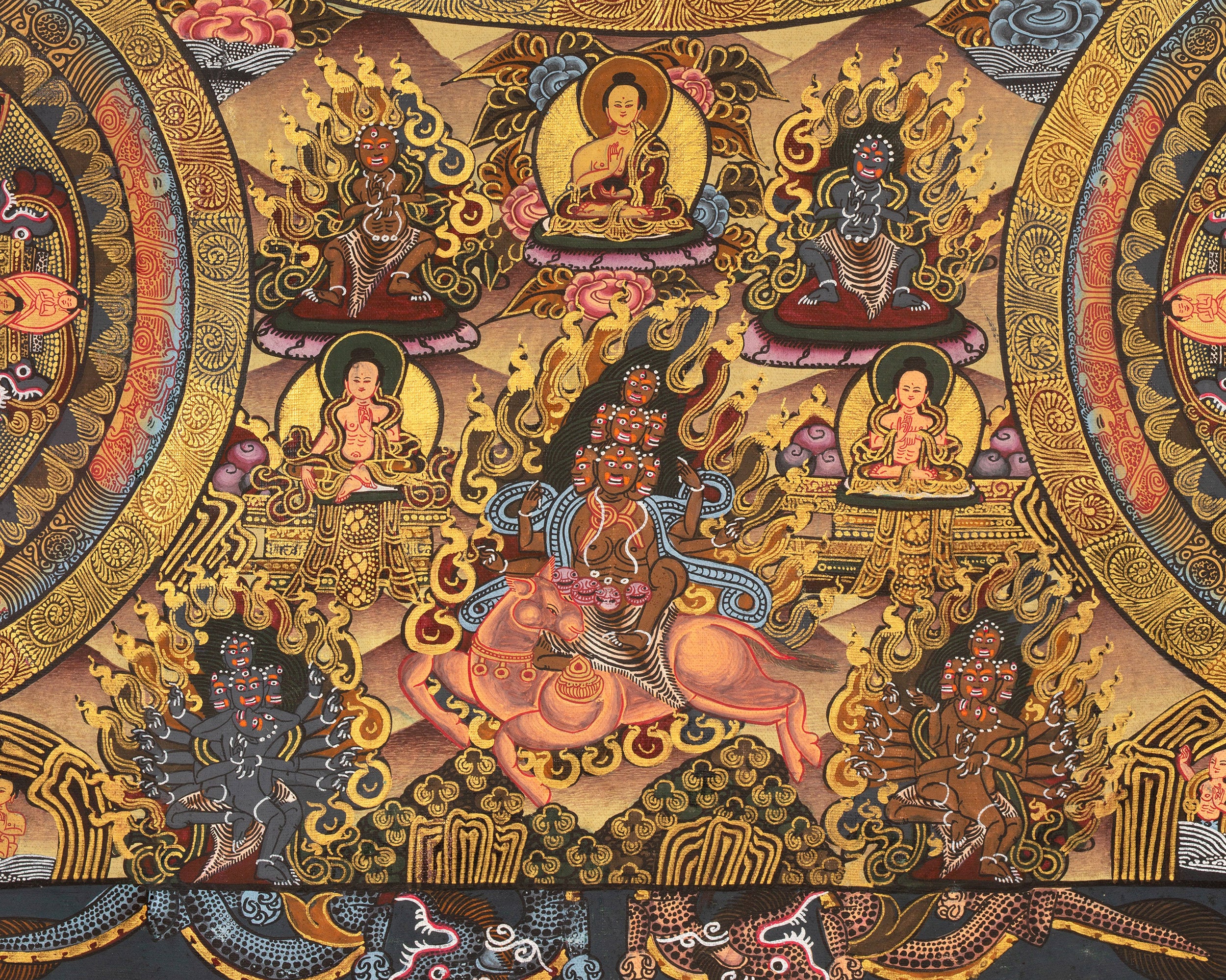 Detailed Buddha Mandala Thangka | Gold Adorned Buddhist Artwork