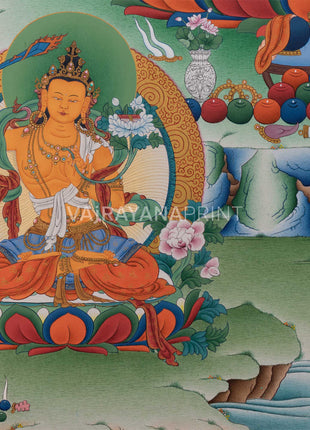 Triad of Compassion-Wisdom-Power: Chenresig, Manjushri, and Vajrapani Thangka Print
