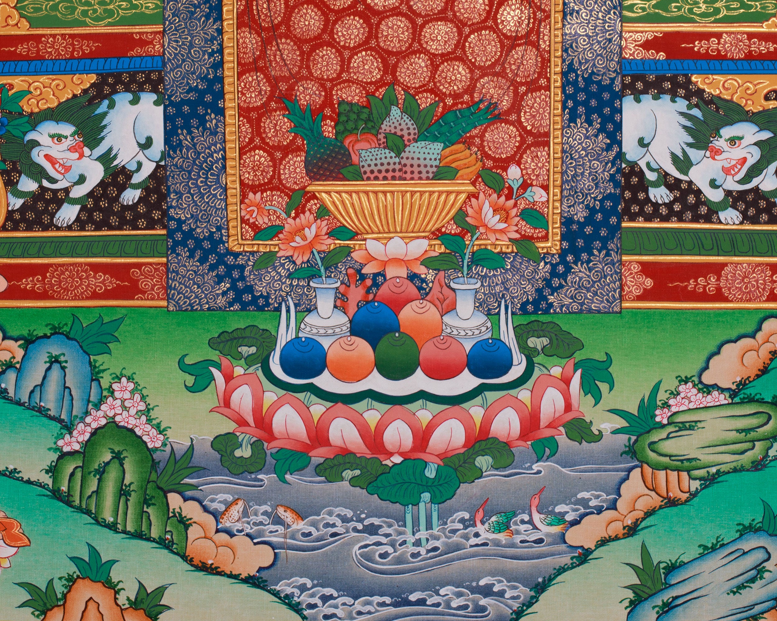 Lapis Lazuli Bhaisajyaguru Thangka | Medicine Buddha and Compassionate Guardians