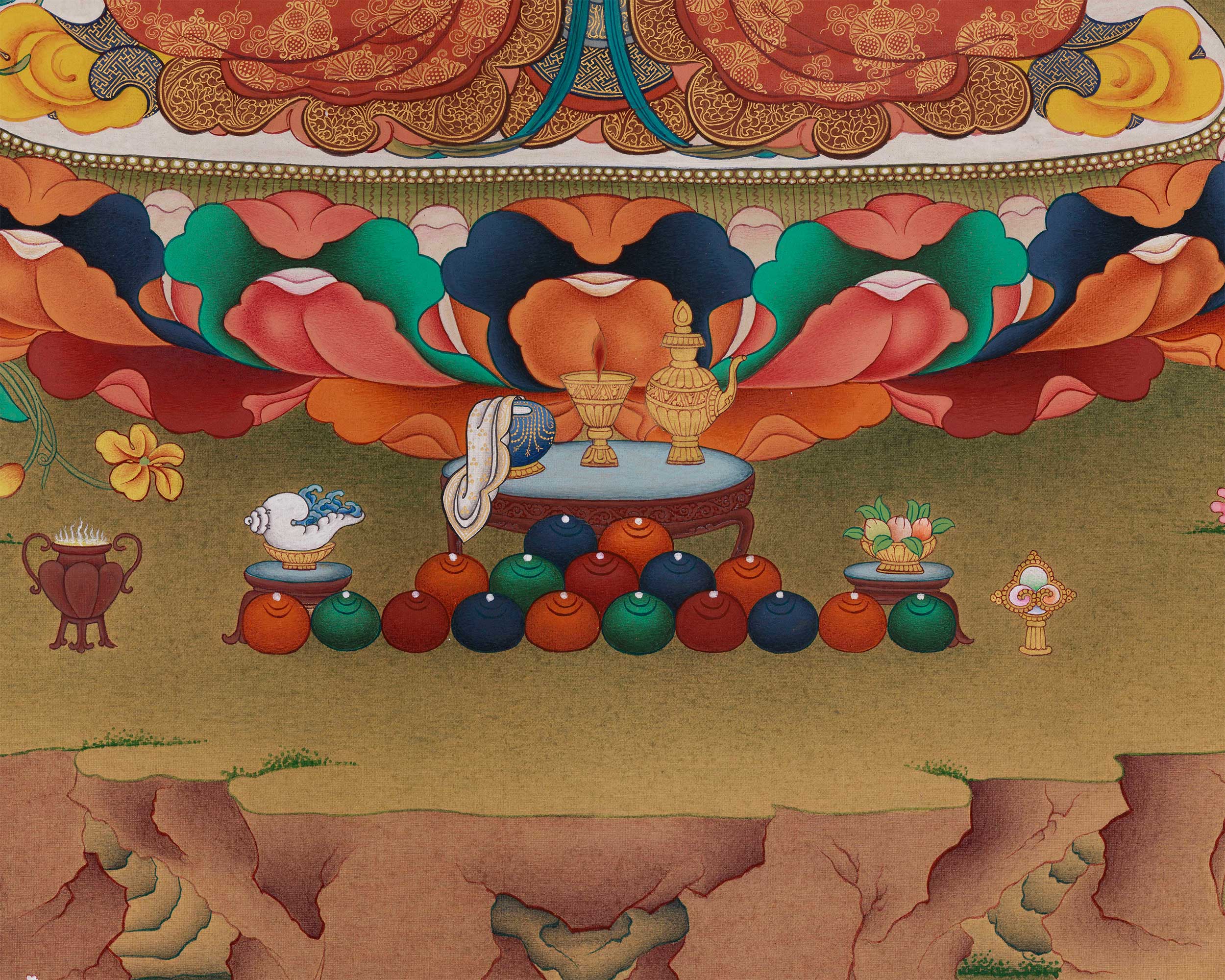 Grand 30x40 Inch Buddhist Thangka of Chenrezig, Manjushri, and Vajrapani | Symbol of Enlightened Trinity