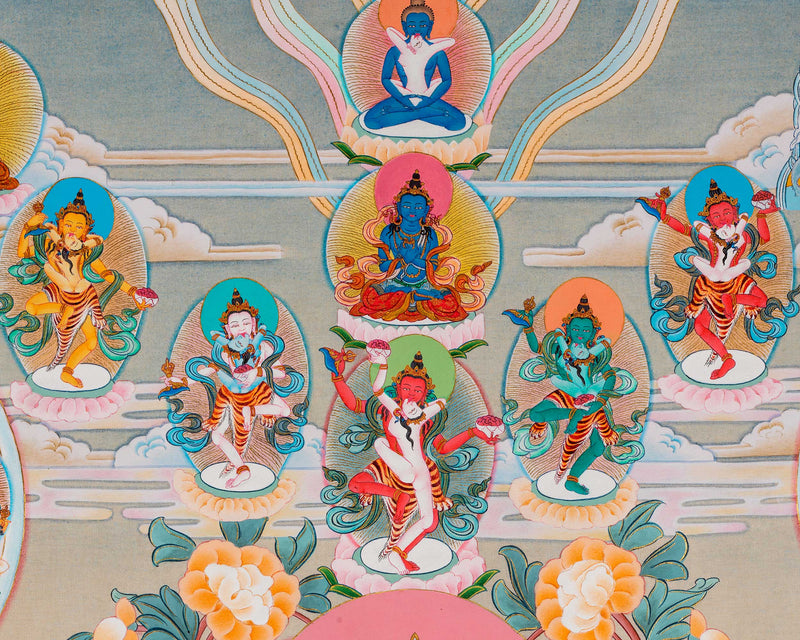 Bardo Thangka Print | Meditative Artwork of 42 Peaceful Deities | High-Quality Vajrayana Print