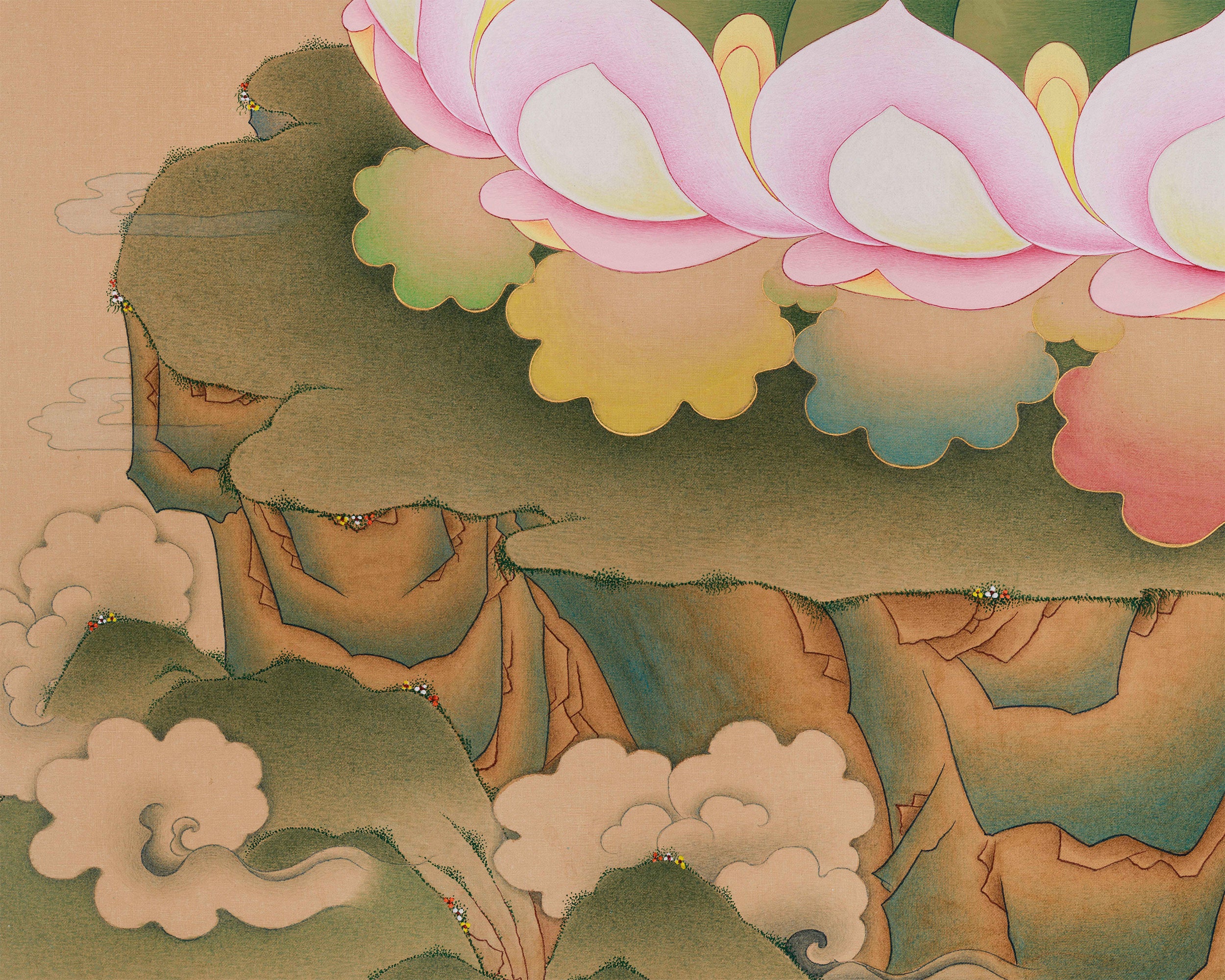 Original Tibetan Buddhist Goddess White Tara Painting | Graceful Deity with Lotus Blossom