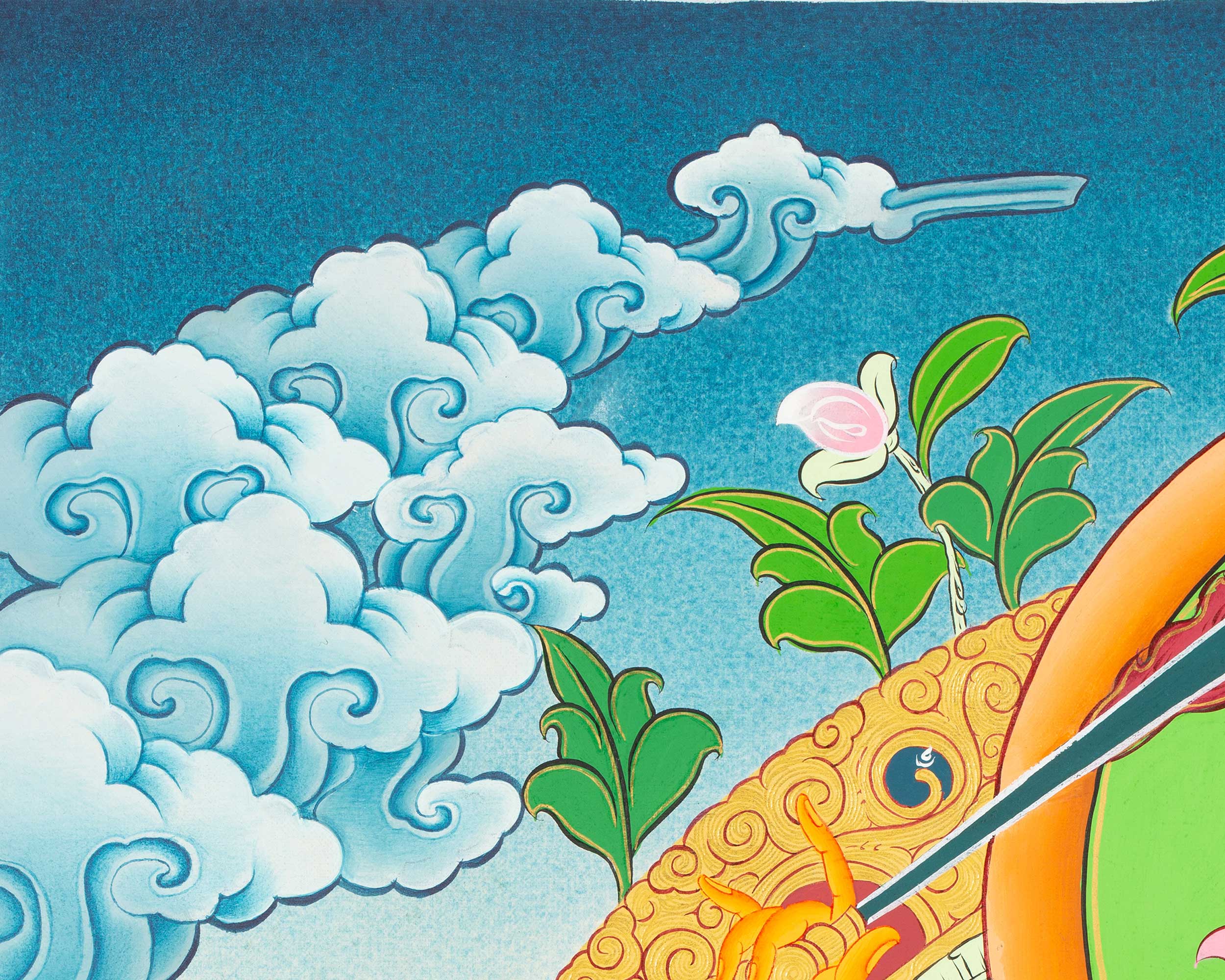 Manjushri Thangka  | Flanked By Avalokiteshvara And Vajrapani