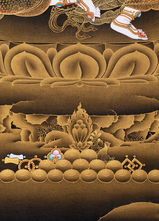 Side Chenrezig Thangka | Gold on Black Buddhist Art