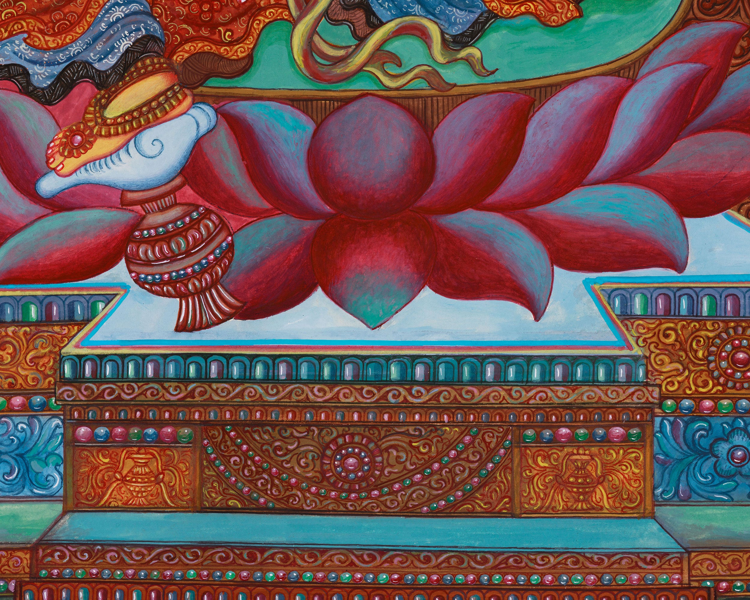 Original 6-Arms Vasudhara Thangka | Hand-Painted Newari Artistry