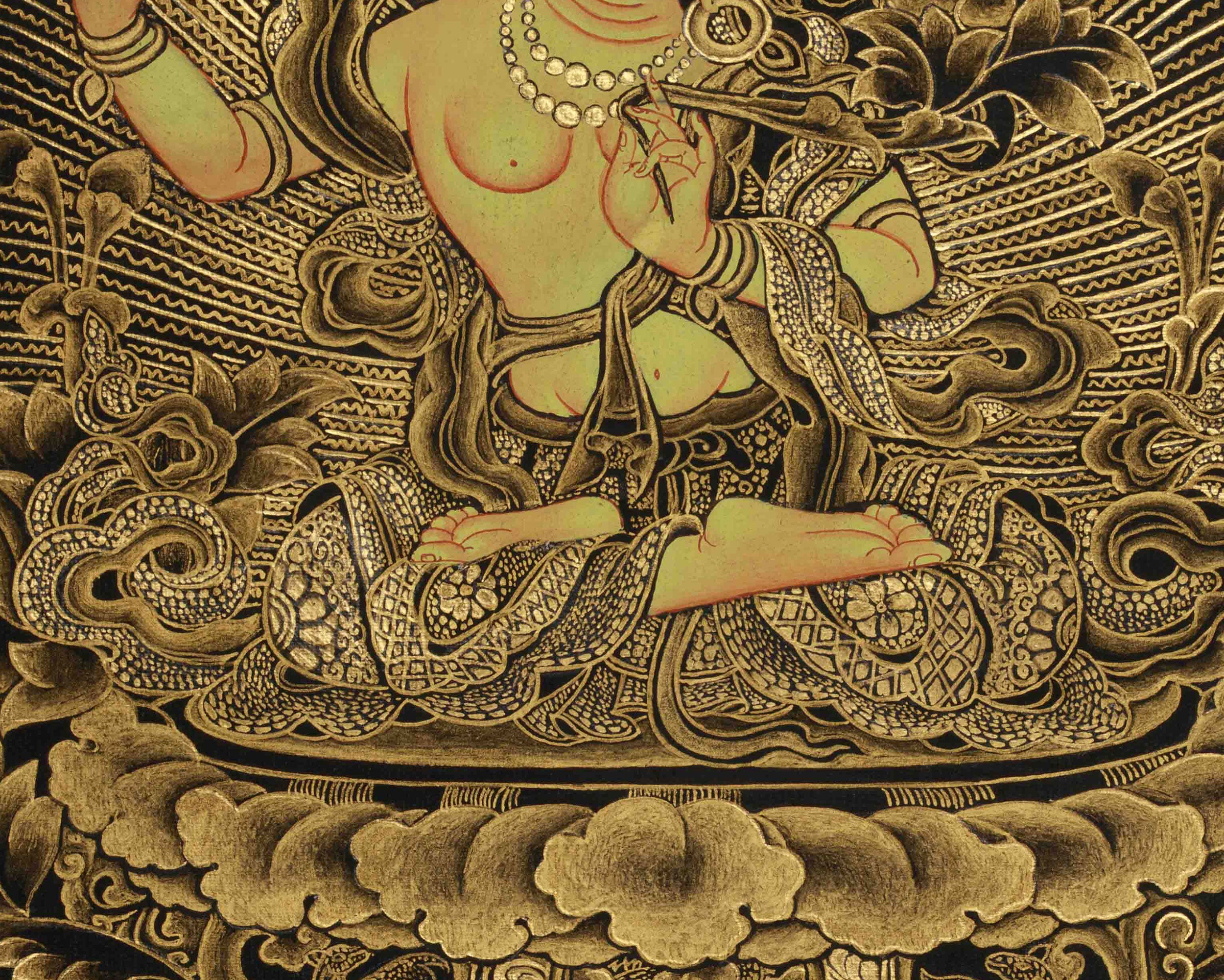Golden-Hued Vajrayana Buddhist Manjushri Print | Wisdom Deity Wall Art for Altar