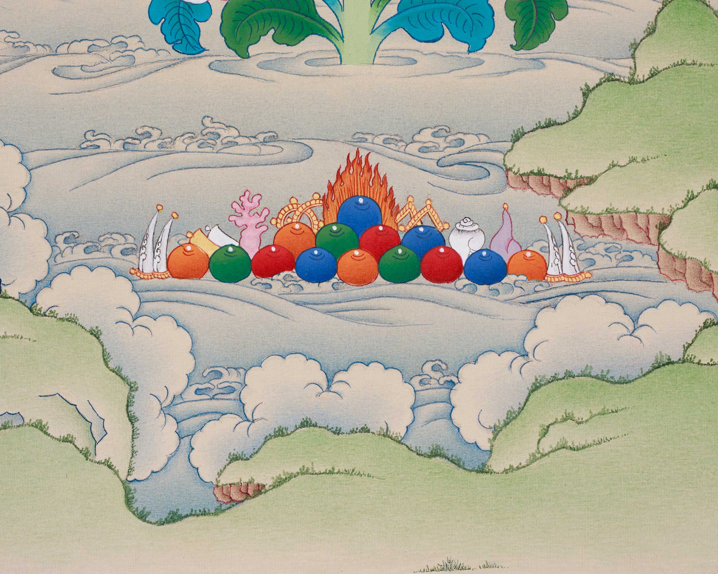 Trio Bodhisattva Thangka: Manjushri, Chenrezig, and Vajrapani | Tibetan Buddhism