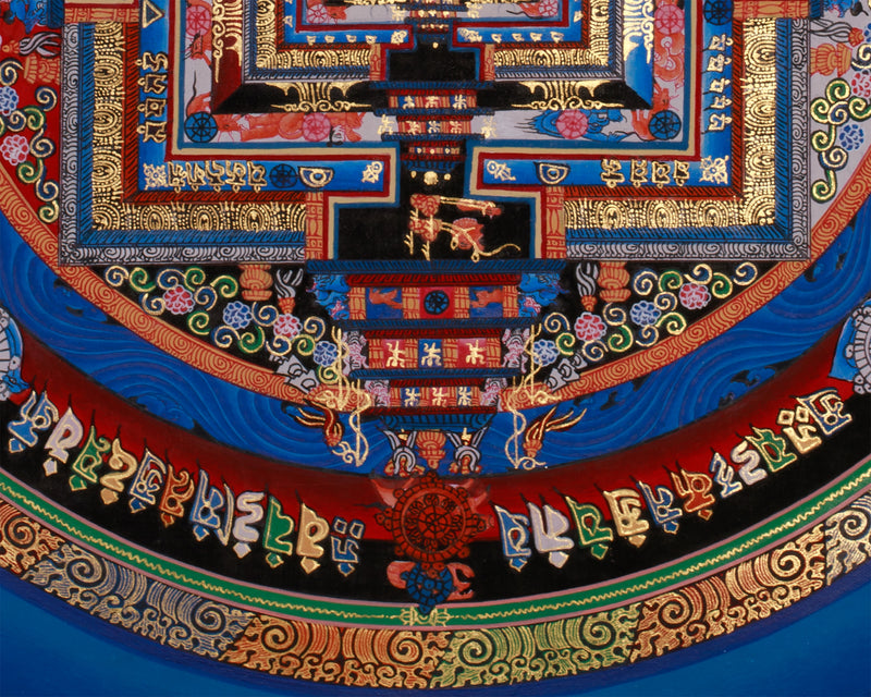 Sacred Gold Kalachakra Mandala Thangka | Wheel of Time