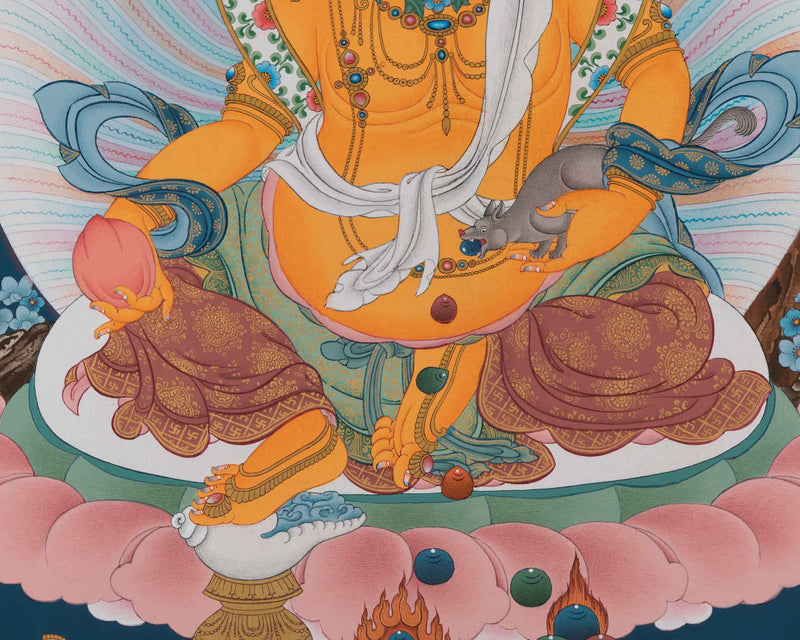 Dzambhala Thangka for Wealth and Prosperity | Wealth Deity Artwork | Himalayan Wall Decor