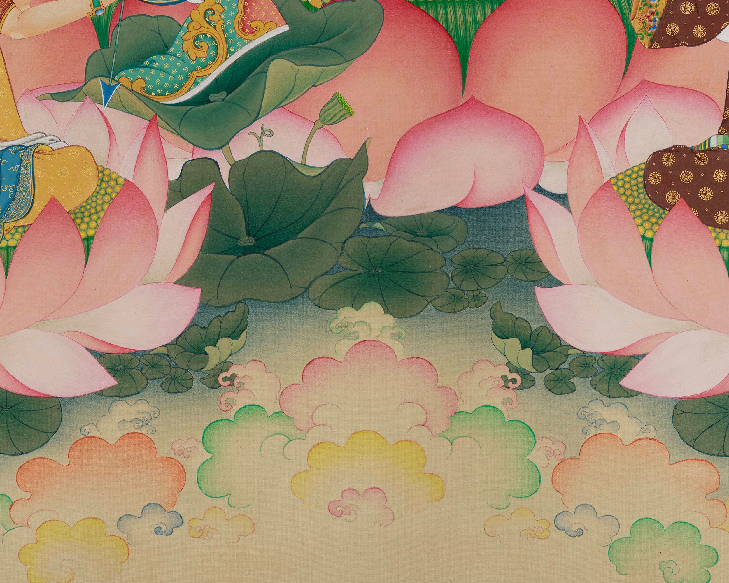 Spiritual Masterpiece, Enlightened Padmasambhava Thangka | Mandarava & Yeshe Tsogyal