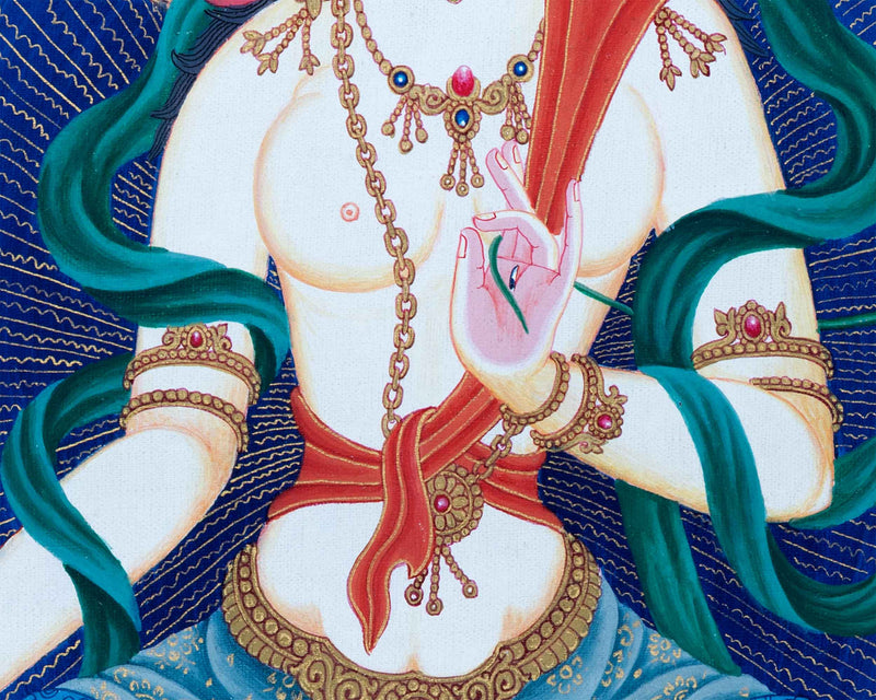 White Tara Female Buddha Giclee Print For Wall Hanging | Buddhist Deity Of Compassion & Longevity Canvas Art