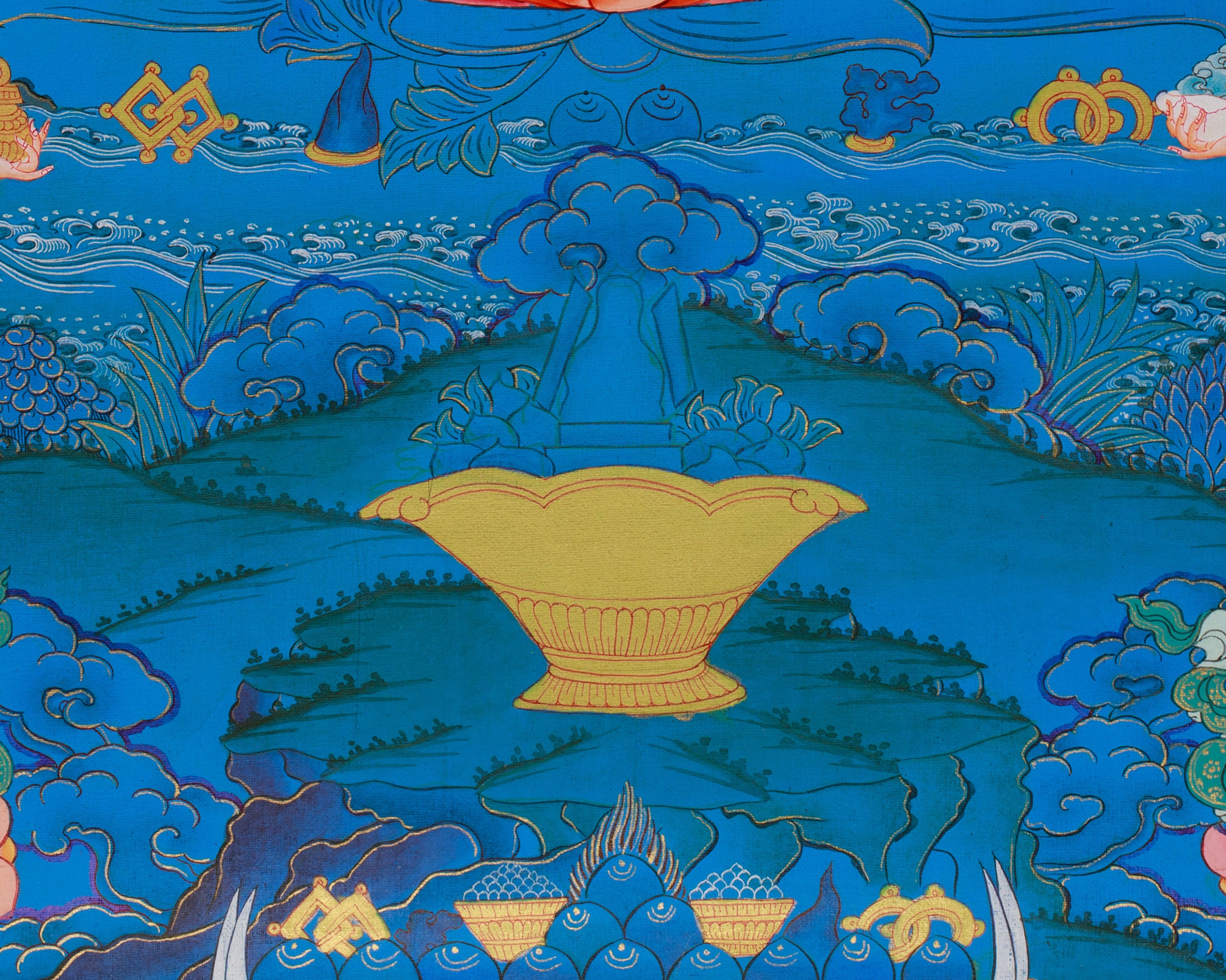 Guru Padmasambhava Artwork | Tibetan Thangka with Enlightened Beings and 24K Gold Detailing