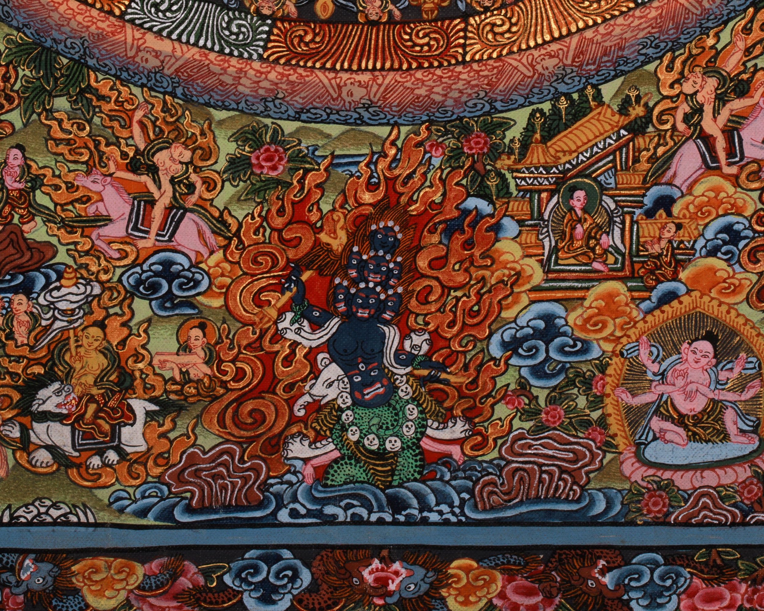 Hand-Painted Vintage Yamantaka Mandala Art | Wrathful Deity with Consort in Divine Union