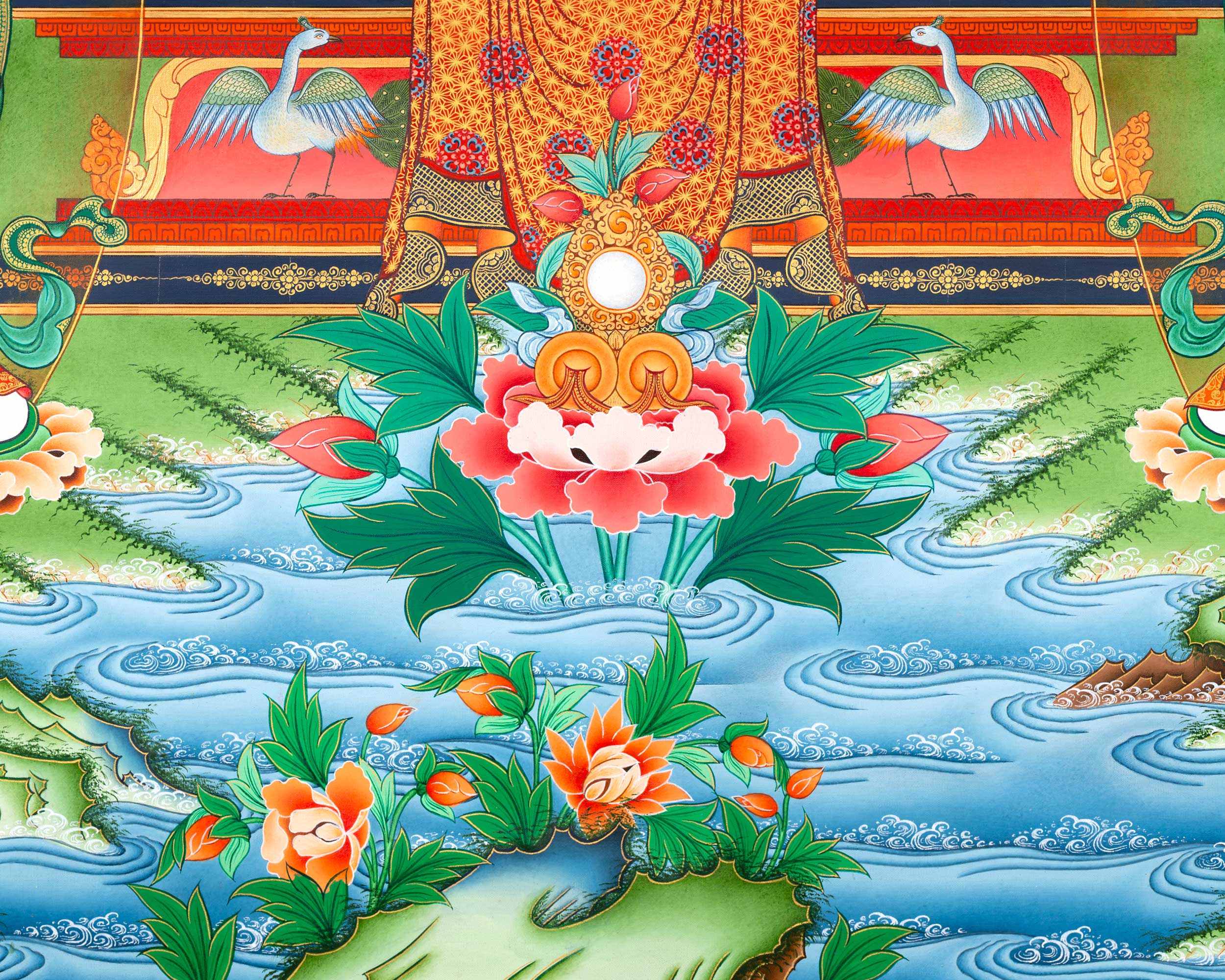 Amitabha Buddha with His Two Chief Disciples Thangka | The Buddha of Infinite Light