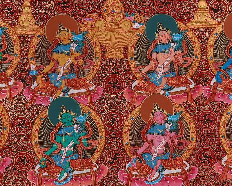 Divine Twenty-One Taras Thangka | The Compassionate Goddess & Her Emanations