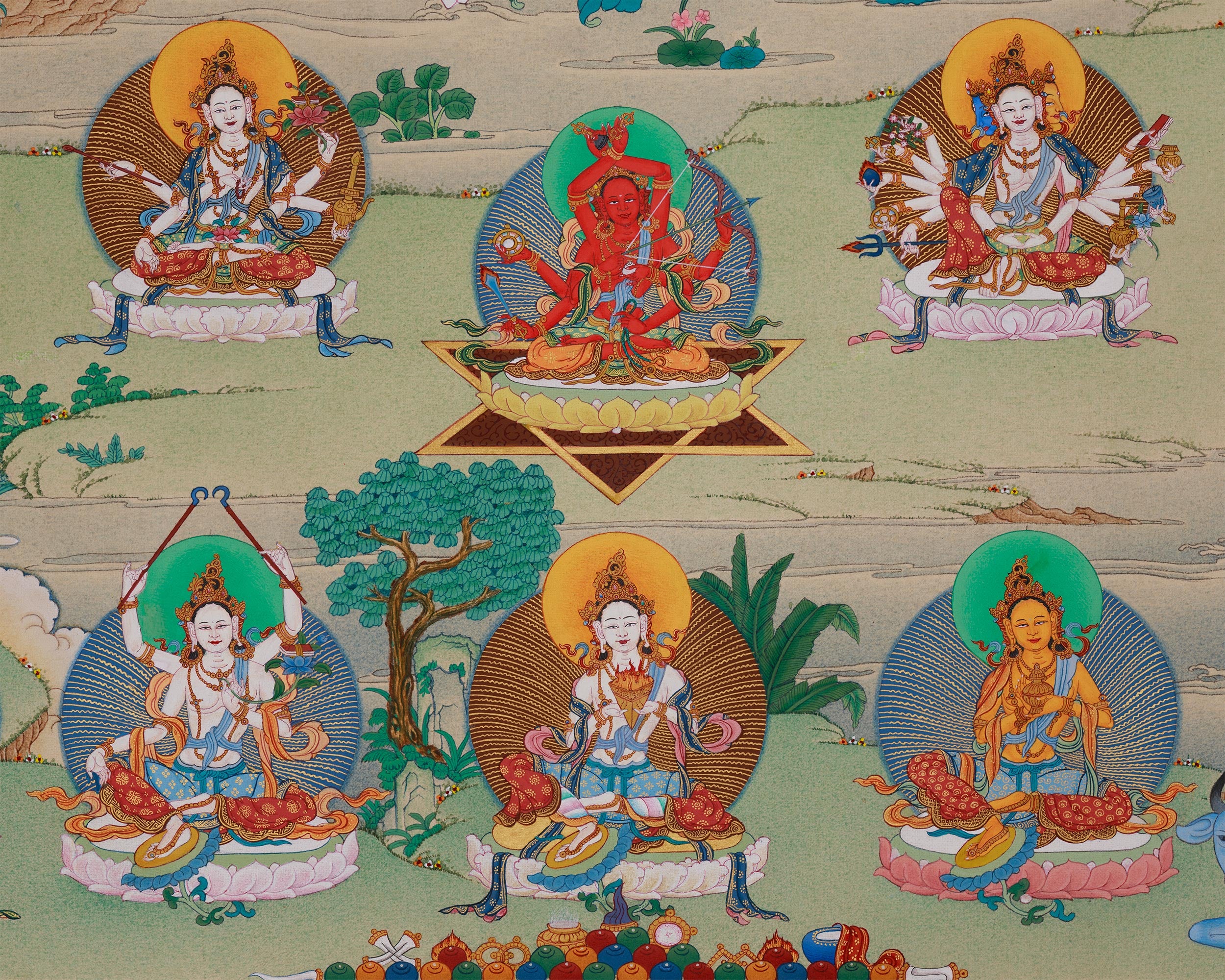 Twenty-One Tara Goddess Thangka | Surya Gupta Tradition