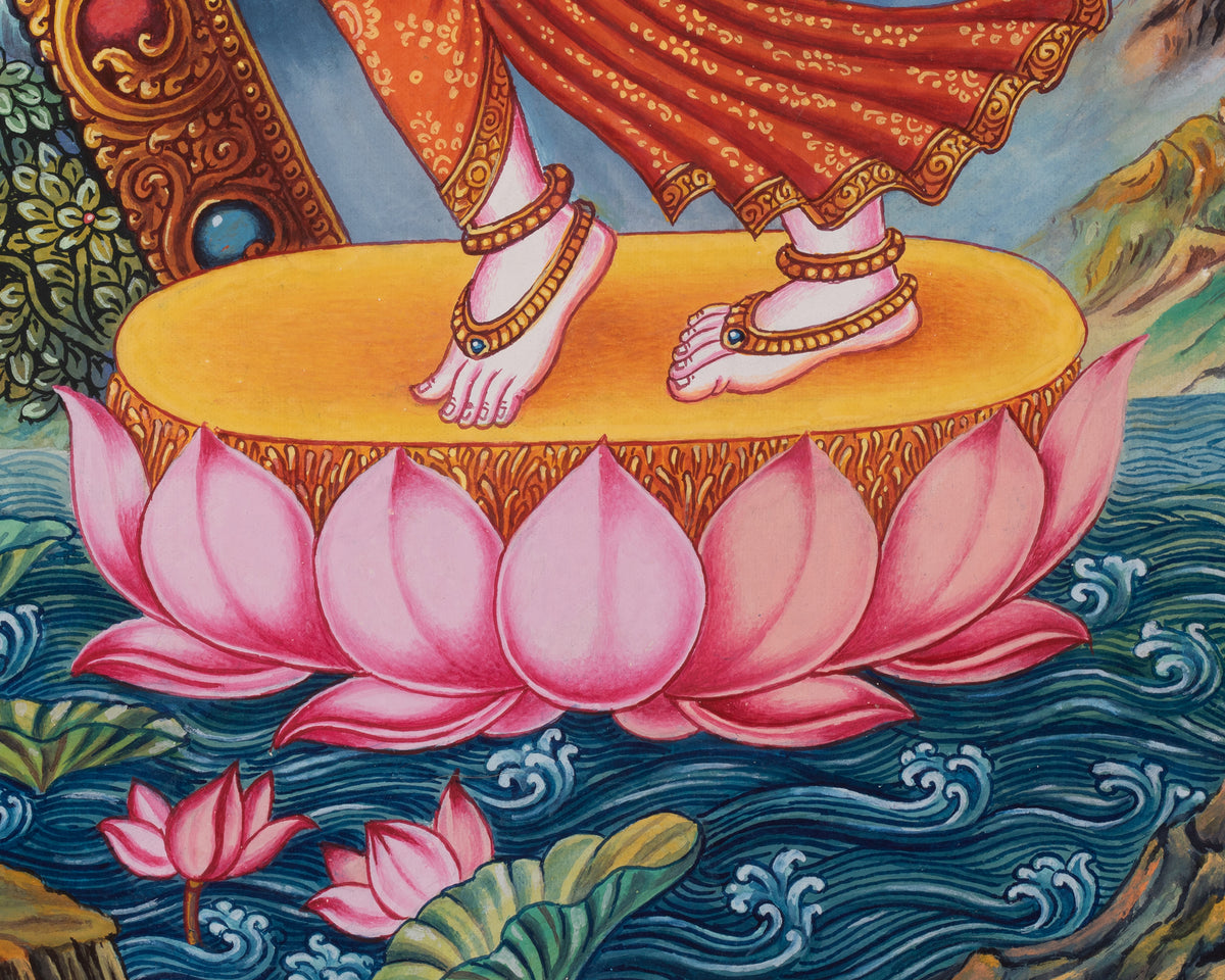 Standing White Tara Artwork | Sacred Himalayan Painting of Compassion and Longevity