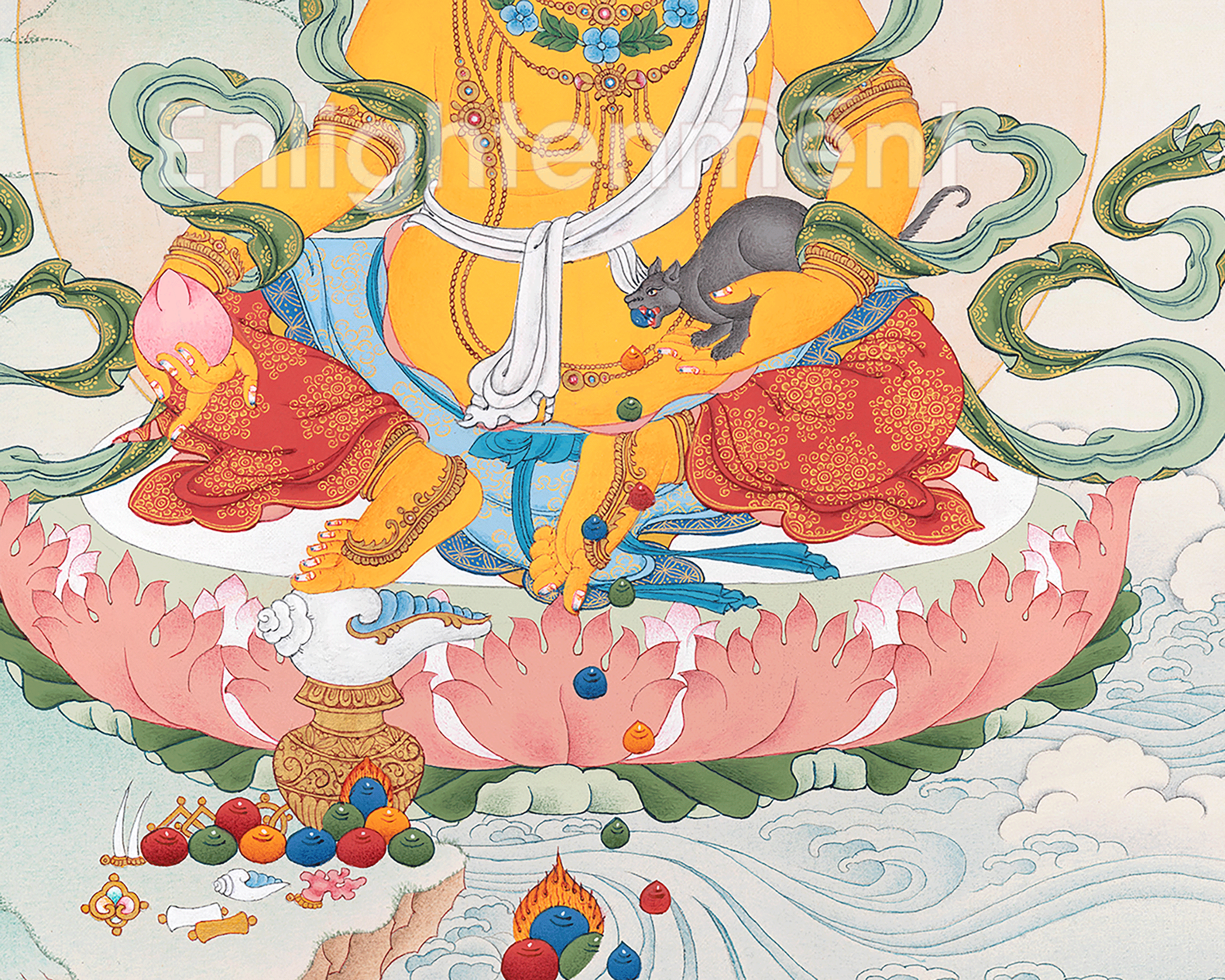 Dzambhala Thangka | Wealth Deity of Tibetan Buddhism | Handpainted Thangka Art