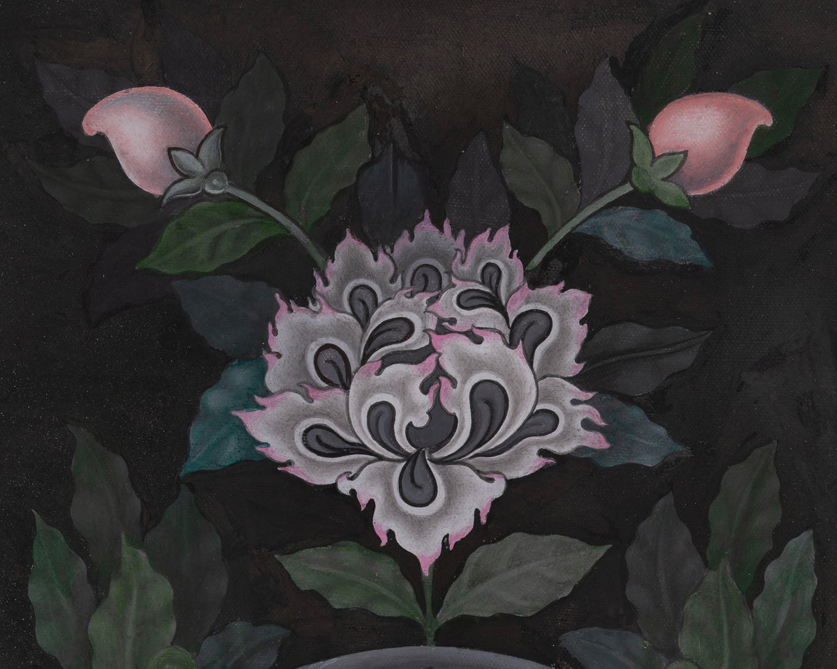 Newari Black and White Arya Manjushri Thangka | Wisdom Buddhist Art
