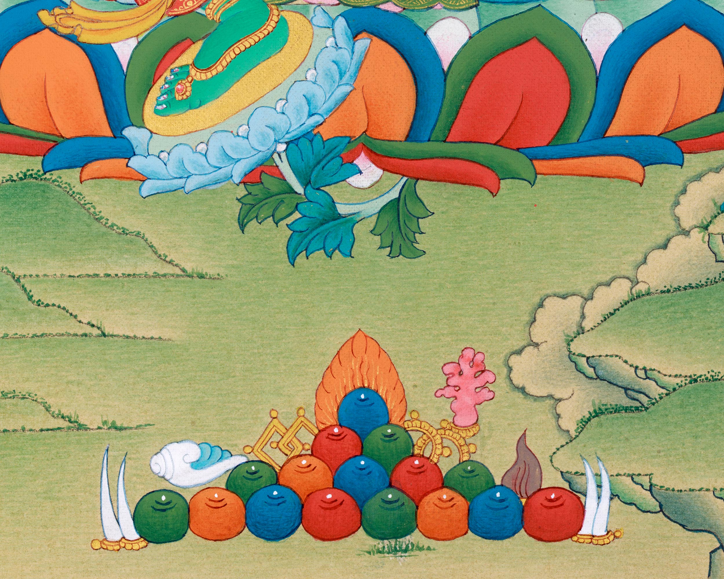 Small Size Green Tara Thangka in Gold