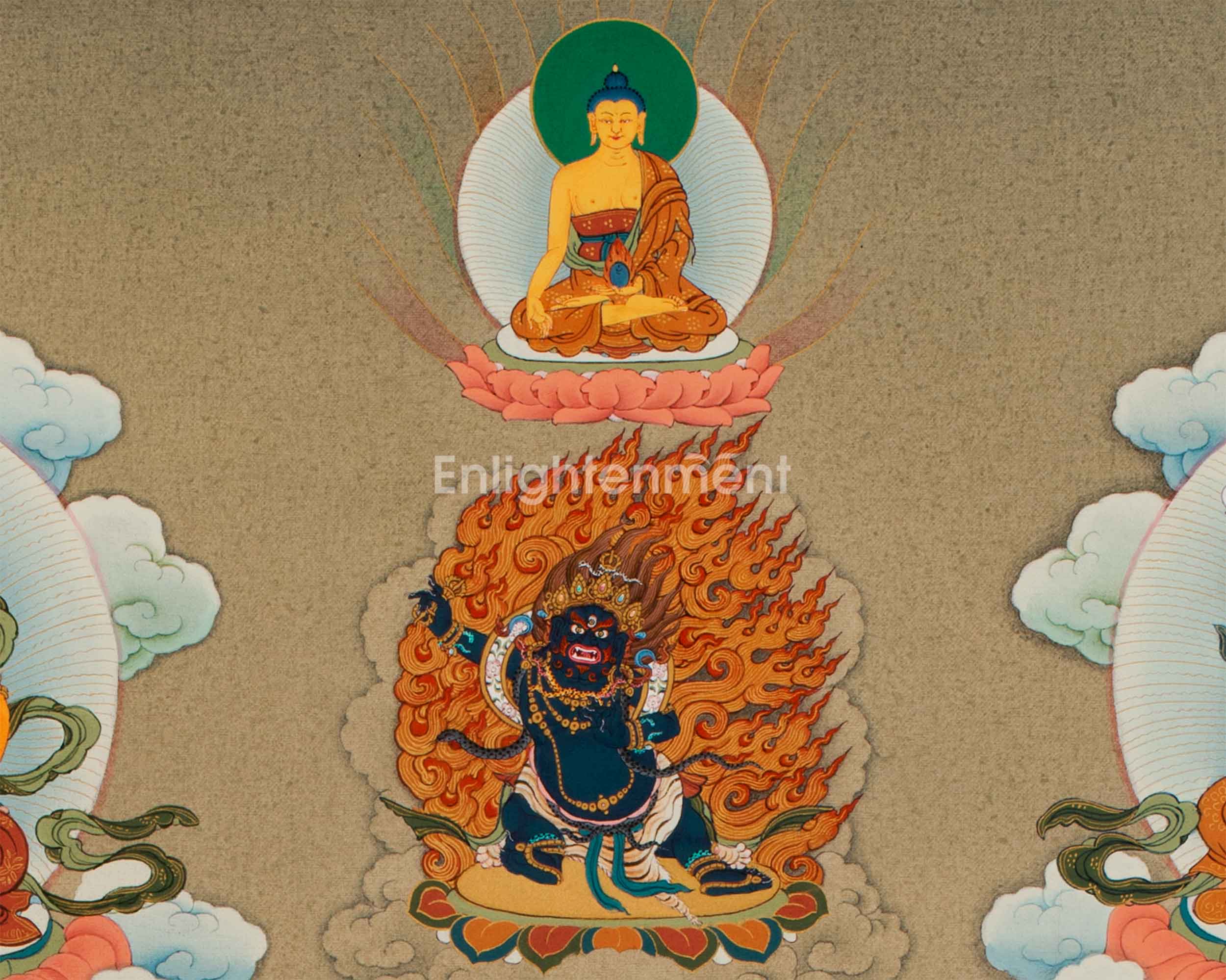 The Five Dzambhala Thangka - A Tapestry of Wealth and Abundance | Buddhist Wealth Deity Canvas