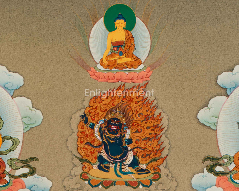 The Five Dzambhala Thangka - A Tapestry of Wealth and Abundance | Buddhist Wealth Deity Canvas