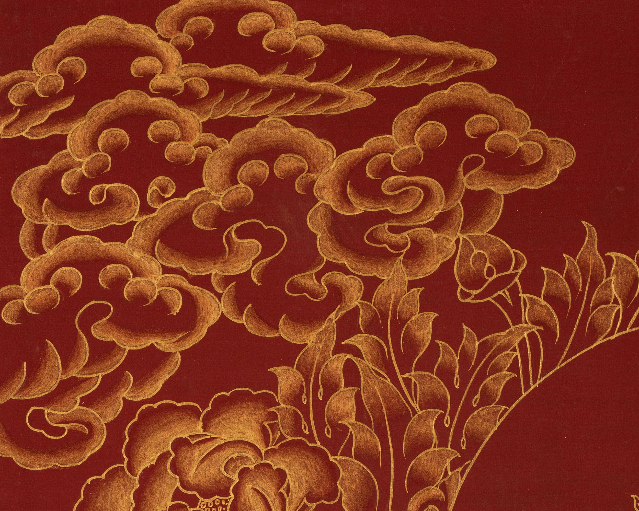 Lotus Born Guru Rinpoche Thangka | Buddhist Master in Red and Gold