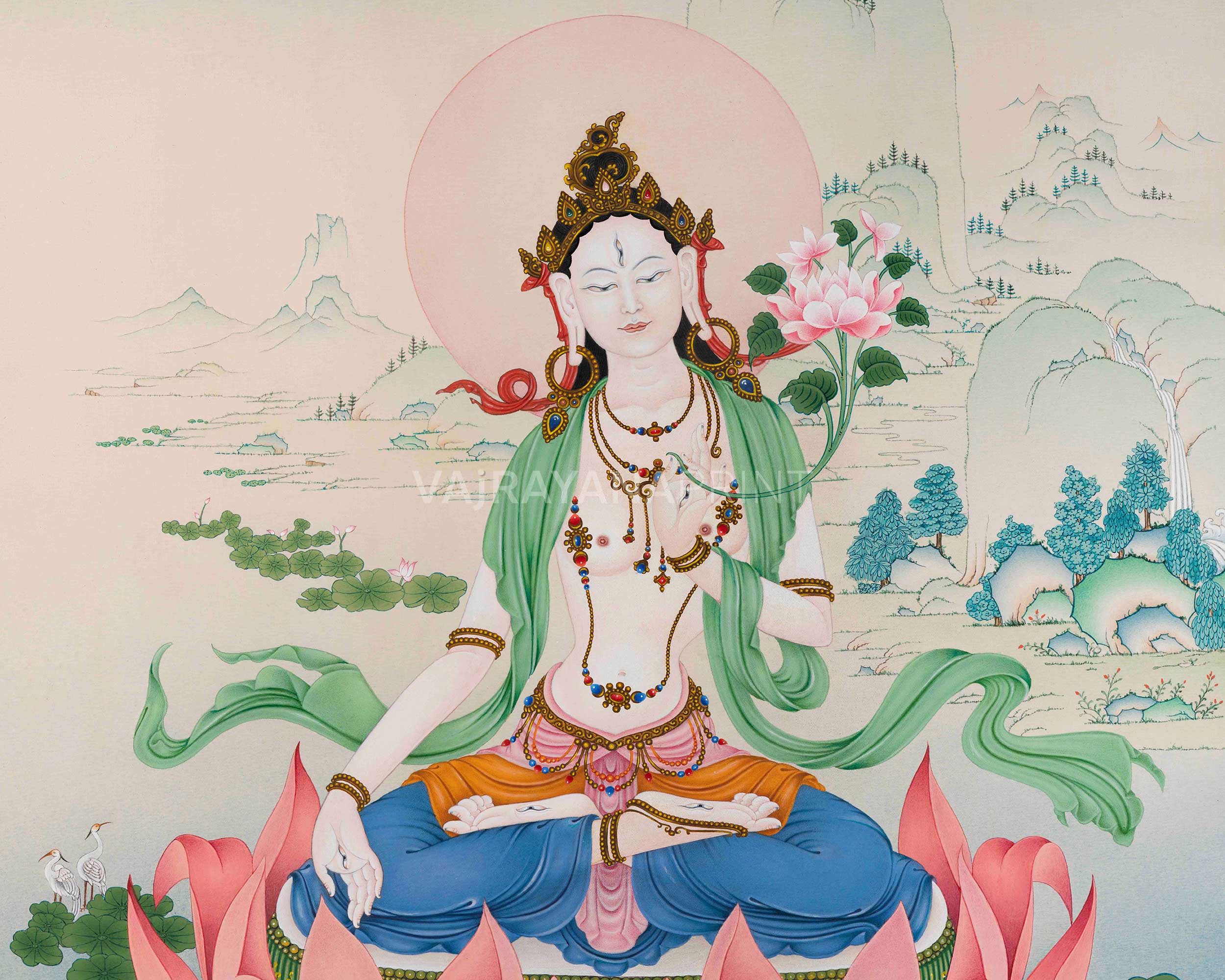 Magnificent Tara Thangka Set | Green & White Tara Canvas Print