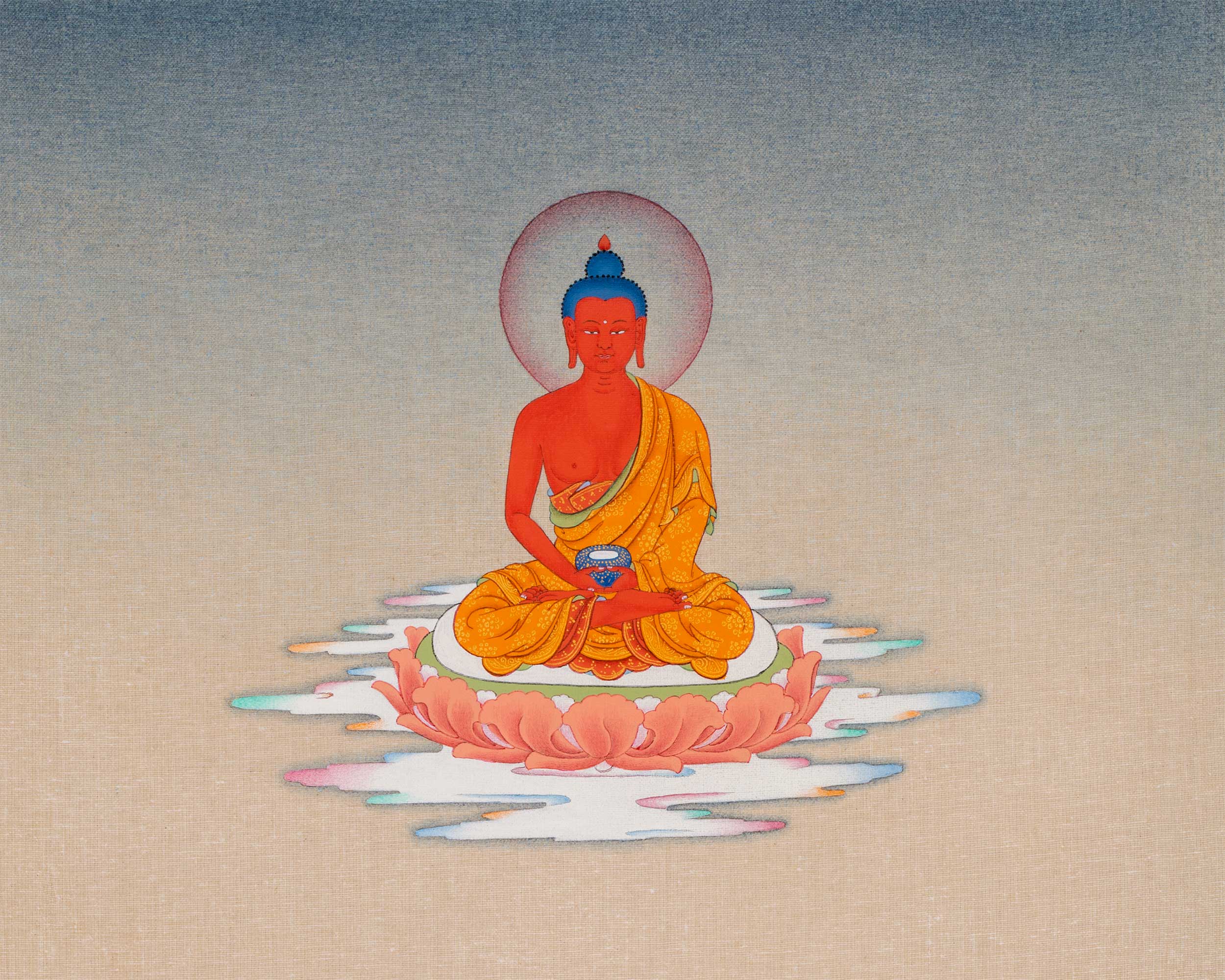 2-Armed Chenresig with Amitabha Buddha Thangka Print | Spiritual Wall Decoration