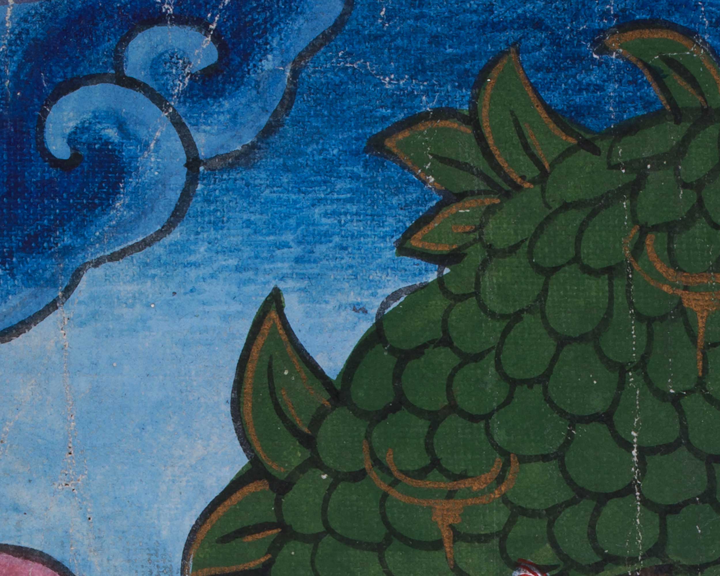 Vintage Thangka of Queen Maya Devi Giving Birth | Thangka Painting