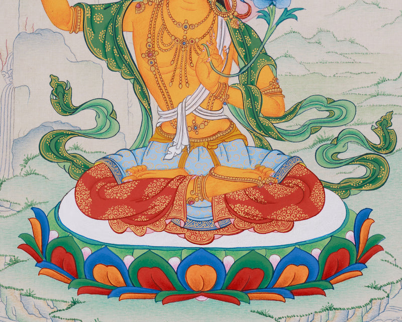 Bodhisattva of Wisdom, Manjushri Thangka | Small Canvas Artwork