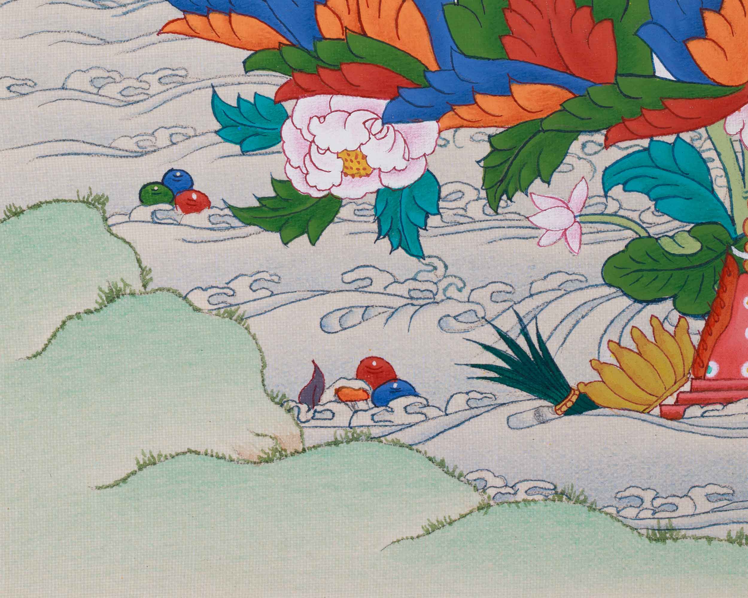 13 Inch Handmade Guru Padmasambhava Thangka | Guru Rinpoche in Rainbow