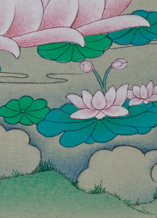 Hand-Painted Mini Chenrezig Thangka | Tibetan Buddha Art of Compassion and Protection